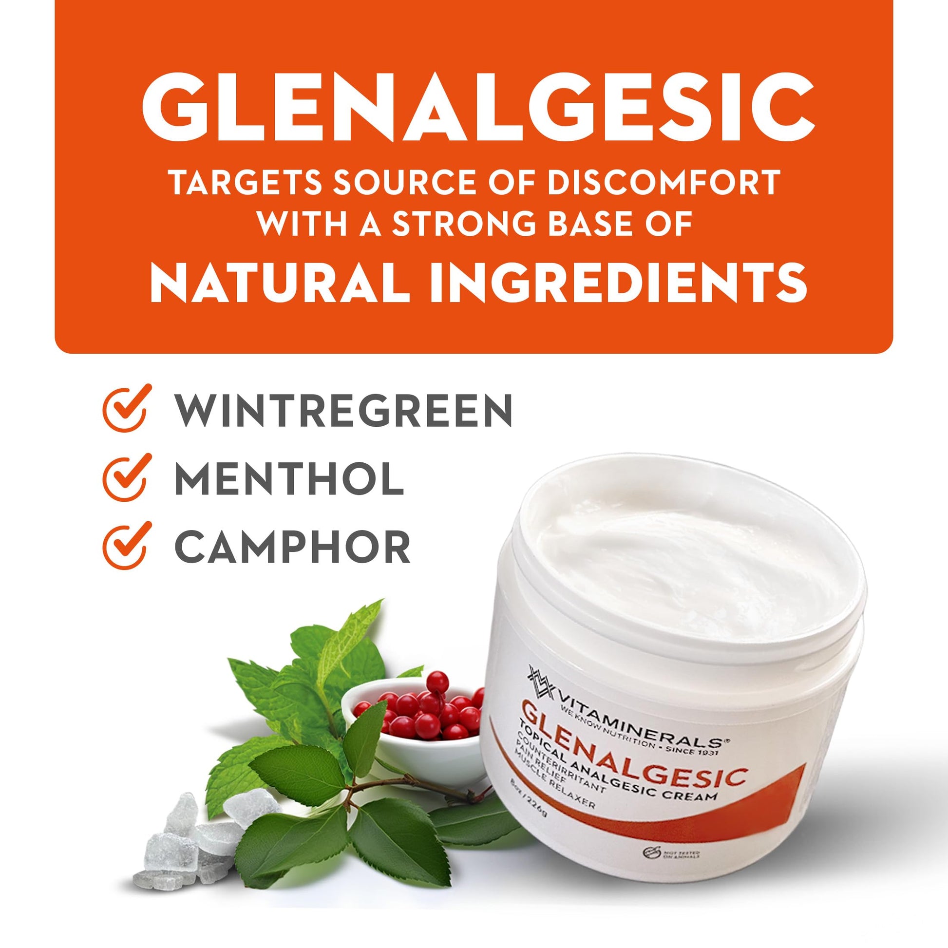 Vitaminerals 171 Glenalgesic® Pain Support Analgesic Balm, Muscle & Joint | Maximum Strength | Menthol | Camphor (8 oz) VitamineralsBuy Supplements Australia