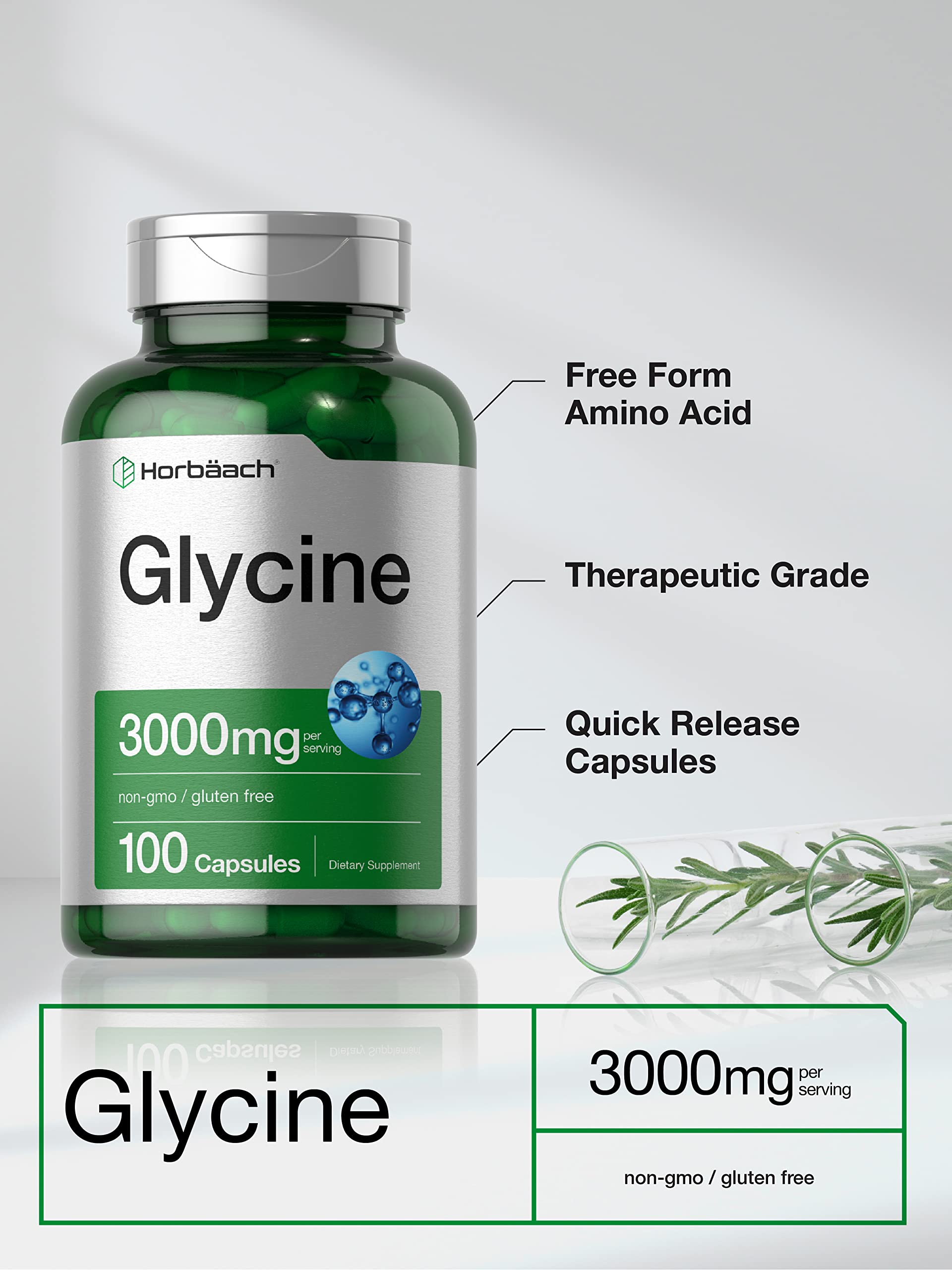 Glycine 3000 mg 100 Capsules | Non-GMO, Gluten Free Glycine Supplement | by Horbaach HorbäachBuy Supplements Australia
