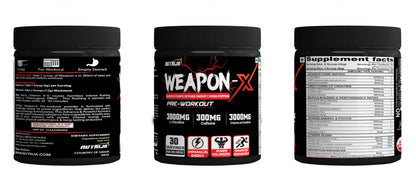 NutriJa Weapon-X Pre-Workout Powder with 21 Active Ingredients - 3 Best Forms of Creatine, AAKG, Beta-Alanine, Caffeinated | Pumps, Viens Popping, Energy, Focus & Strength (30 Servings (Lychee))
