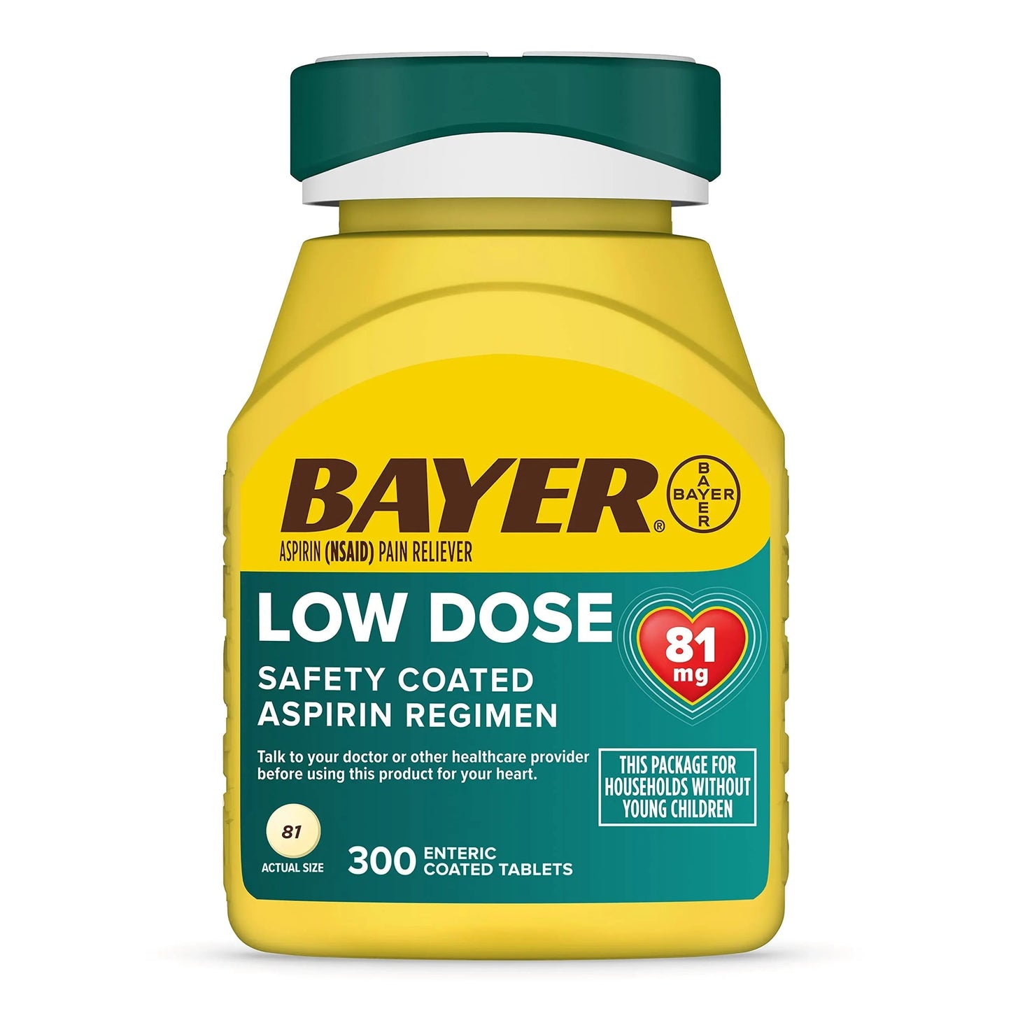 Bayer Aspirin Low Dose 81 mg, Enteric Coated Tablets, Doctor Recommended, Secondary Prevention of Cardiovascular Disease, 300 Safety Coated Tablets (Packaging may vary) BayerBuy Supplements Australia