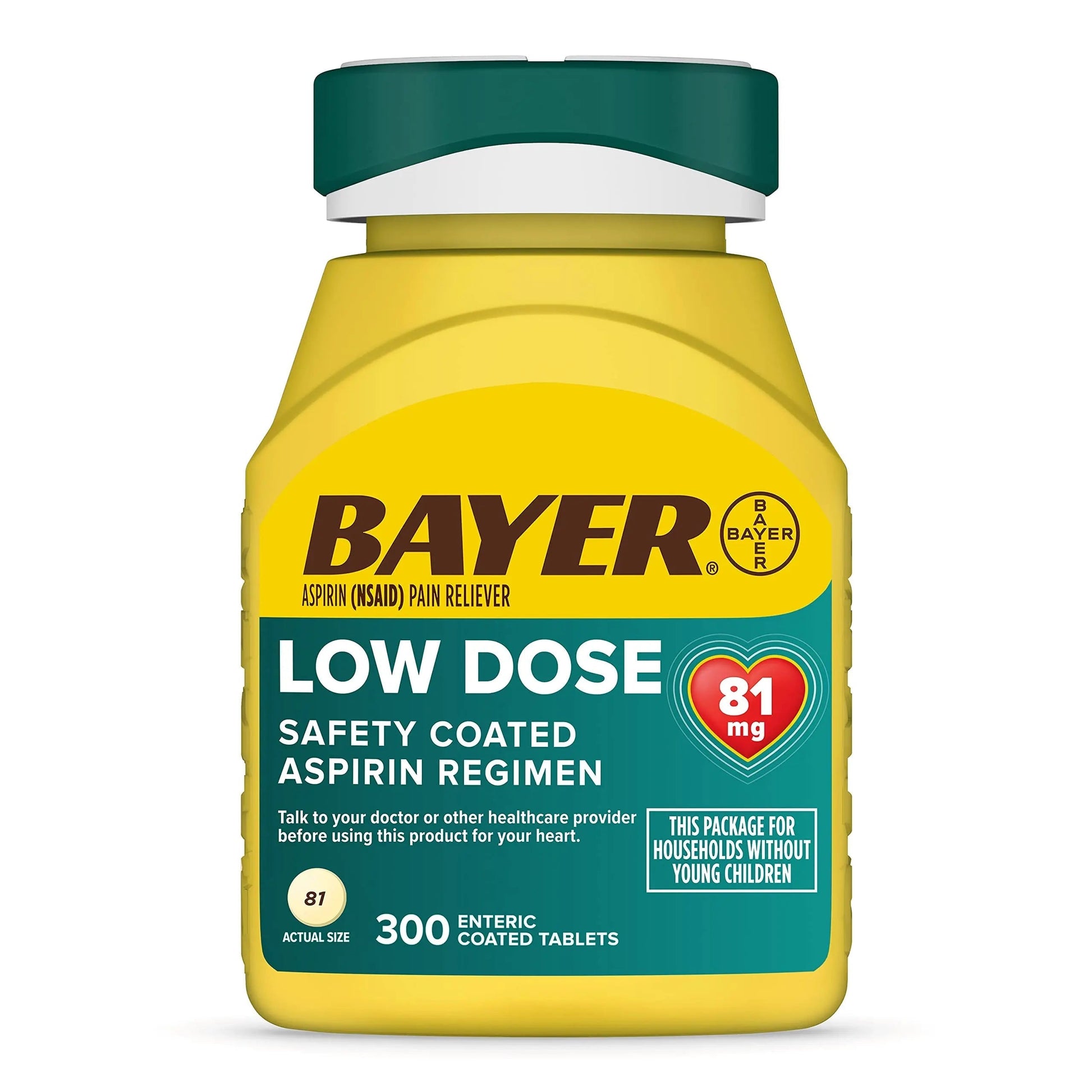Bayer Aspirin Low Dose 81 mg, Enteric Coated Tablets, Doctor Recommended, Secondary Prevention of Cardiovascular Disease, 300 Safety Coated Tablets (Packaging may vary) BayerBuy Supplements Australia