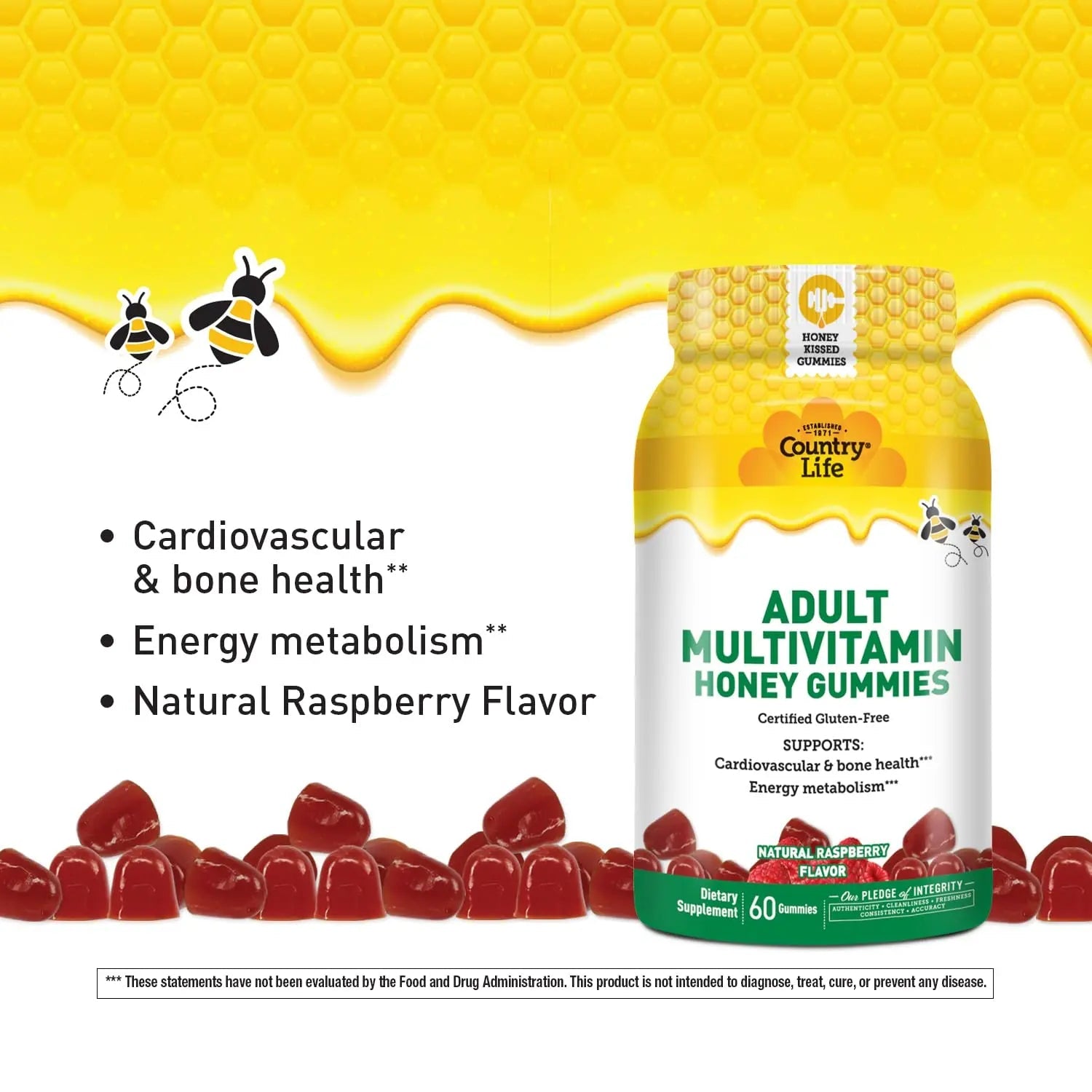 Country Life® Tart Cherry & Adult Multivitamin Honey Gummies - Bundle - Non-GMO - Certified Gluten Free Country Life