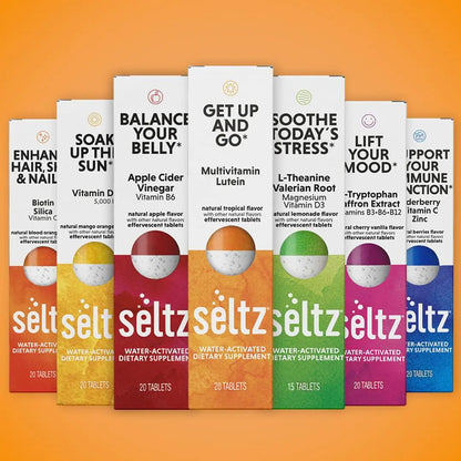 Seltz® Get Up and Go – Effervescent Multivitamin with Lutein for Daily Energy, Eye Health & Antioxidant Support Seltz