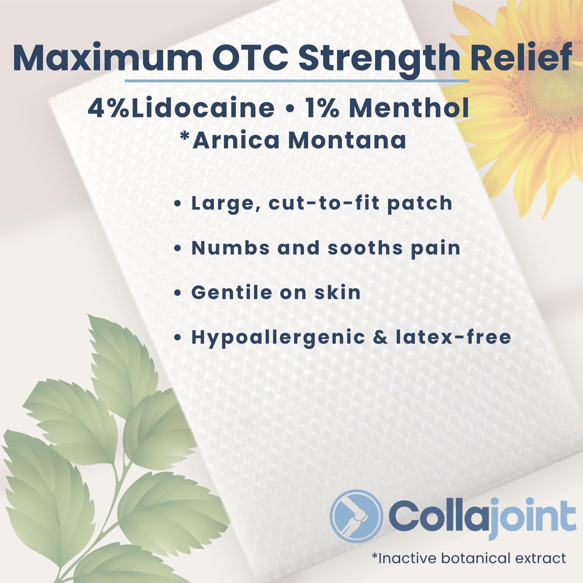 Collajoint Maximum-Strength Lidocaine 4% & Menthol 1% Hydrogel Pain Relief Patch with Arnica Montana Flower Extract-Temporary Numbing & Cooling Relief for Sore Muscles, Stiff Joints & Arthritis CollajointBuy Supplements Australia