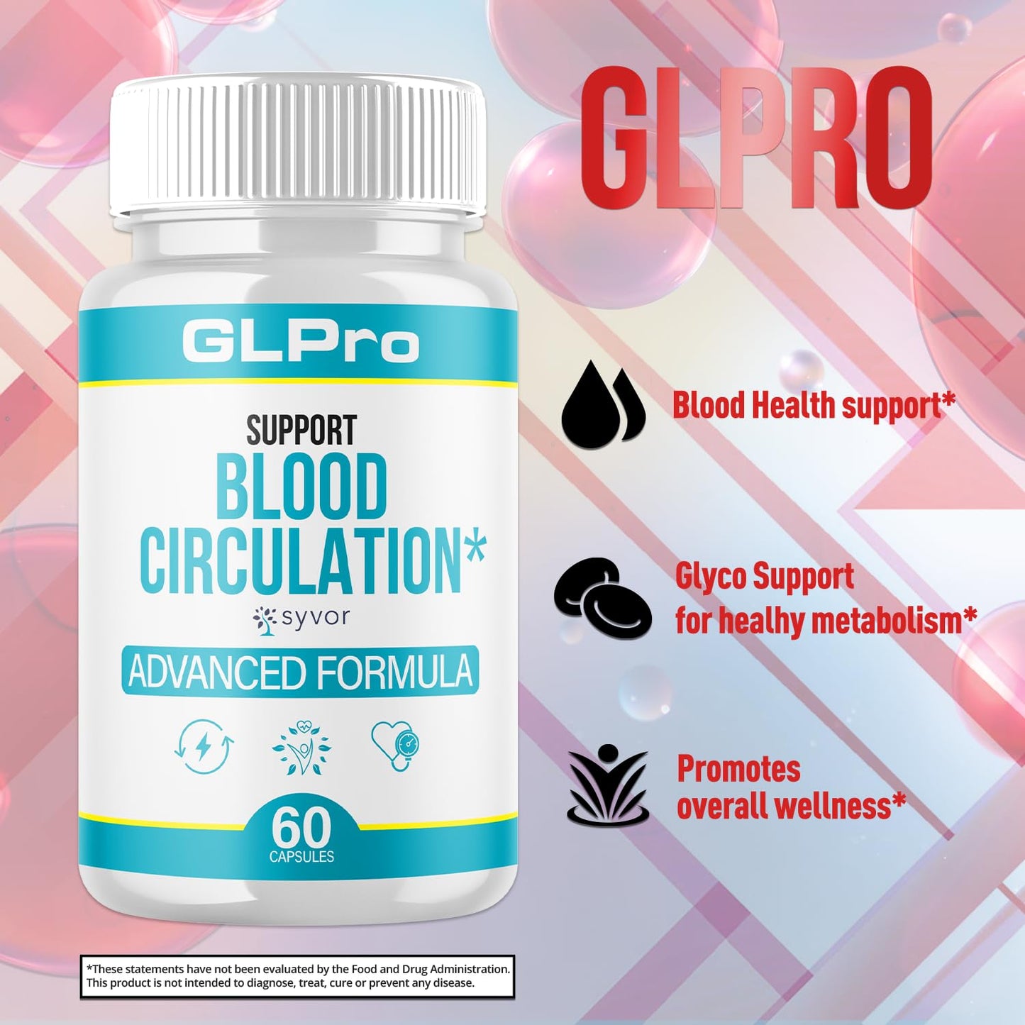 GLPro Blood Capsules, Official GLPro Blood Health Support Pills with All Natural Ingredients, Advanced Formula Supplement with Maximum Strength Premium Vitamins for Women and Men (60 Capsules) SyvorBuy Supplements Australia
