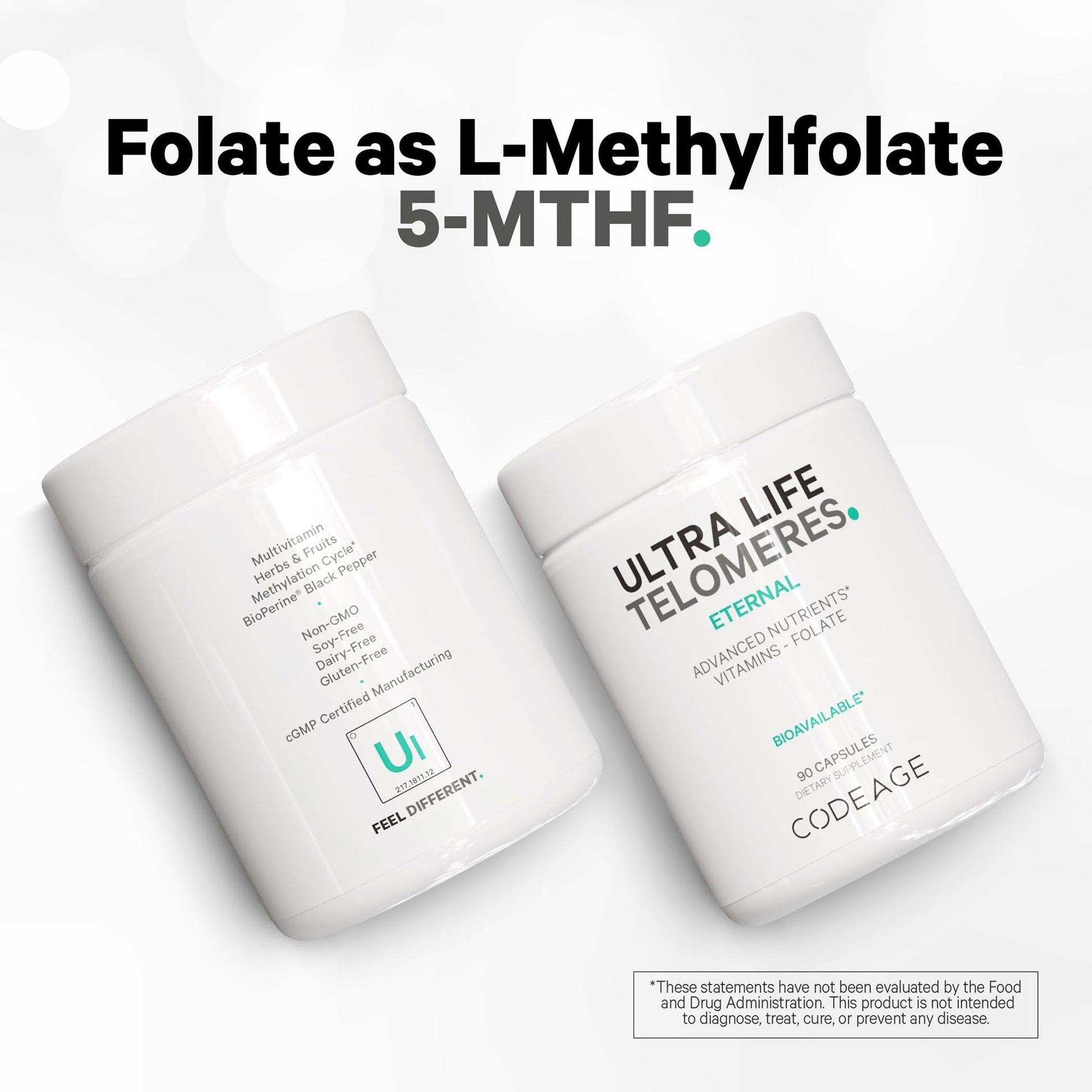 Codeage Ultra Life Telomeres Supplement - 5 MTHF Folate Vitamin B9, Vitamin B12 Methylcobalamin, Vitamin D3, L-Theanine, Ashwagandha - 3-Month Supply - DNA, Methylation Cycle - Non-GMO - 90 Capsules CodeageBuy Supplements Australia