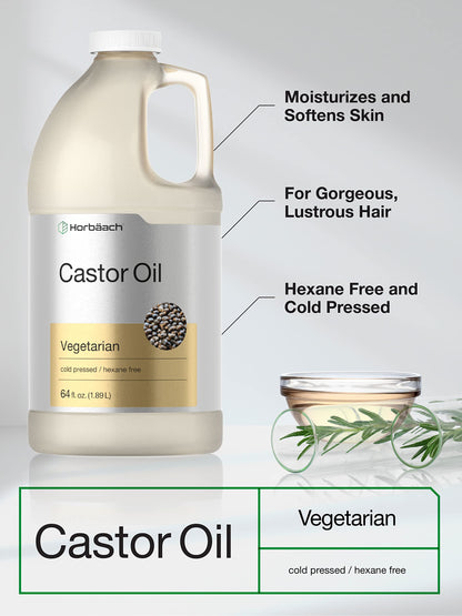 Castor Oil 64oz | for Hair Health, Eyelashes & Eyebrows | Hexane Free & Cold Pressed HorbäachBuy Supplements Australia