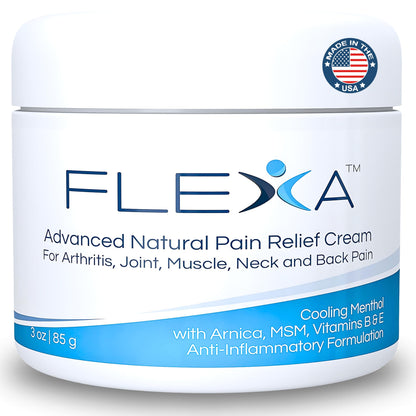 FLEXA Natural Relief Cream - Use on Muscles, Back, Neck, and Joints - with Arnica, Menthol, MSM, Ilex Leaf, and Tea Tree Oil - 3 Oz Jar FLEXABuy Supplements Australia