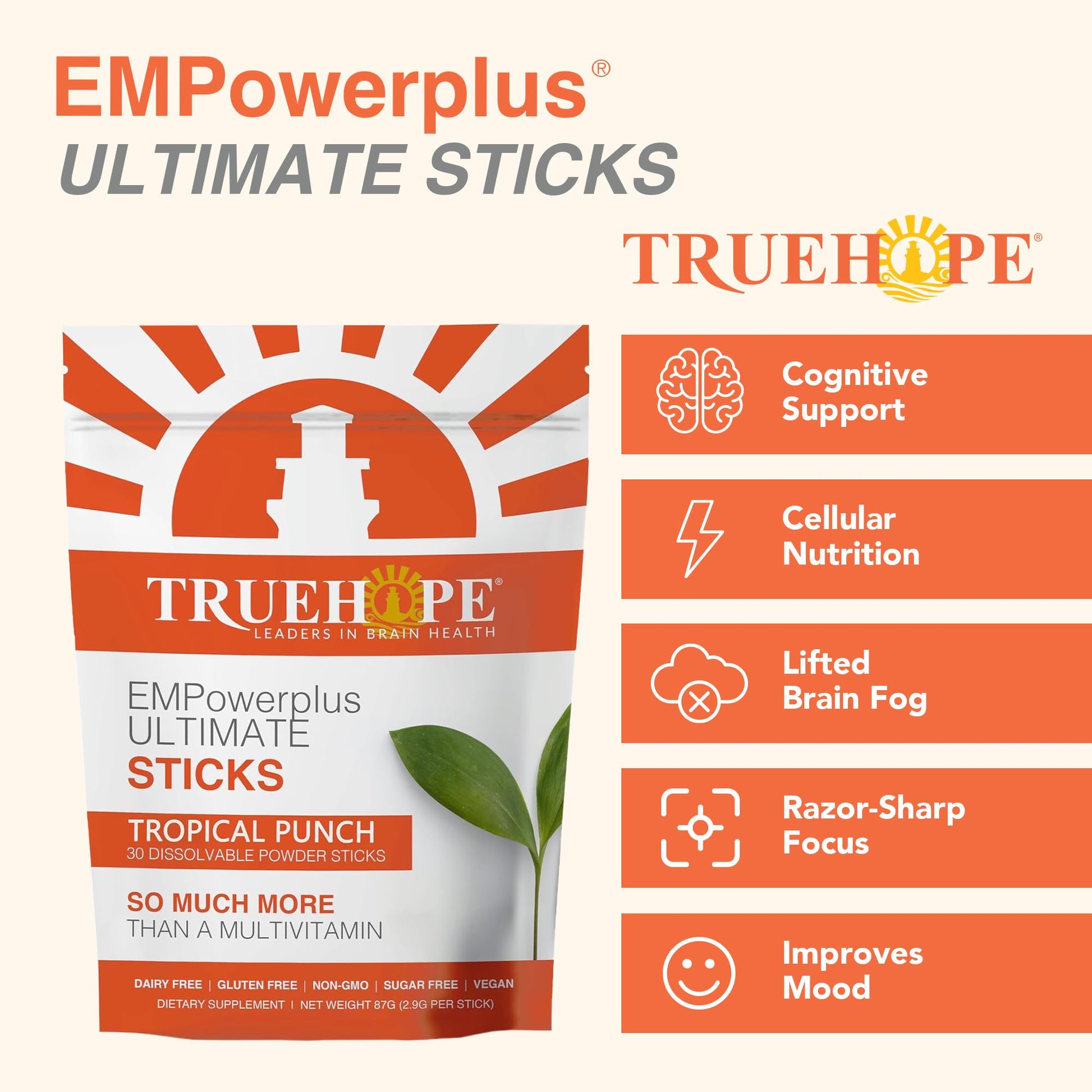 Truehope Multivitamin Nootropic Pouches with Inositol - Once-Per-Day EMPowerplus Ultimate Sticks - 30 Count (Tropical) TruehopeBuy Supplements Australia
