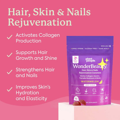 Plant People WonderBeauty Hair, Skin & Nails Rejuvenation Gummies with Tremella Mushroom, Marine Collagen Peptides, Keratin, & Biotin Plant PeopleBuy Supplements Australia