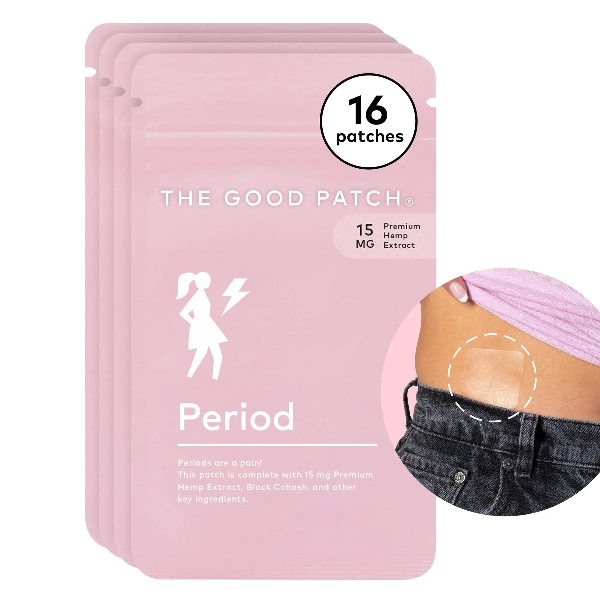 The Good Patch Period Patch with Hemp for Cramps, Sustained Release for up to 12 Hours, Natural Patch with Hemp, Black Cohosh, Plant Powered Wearable Wellness (16 Total Patches) The Good PatchBuy Supplements Australia
