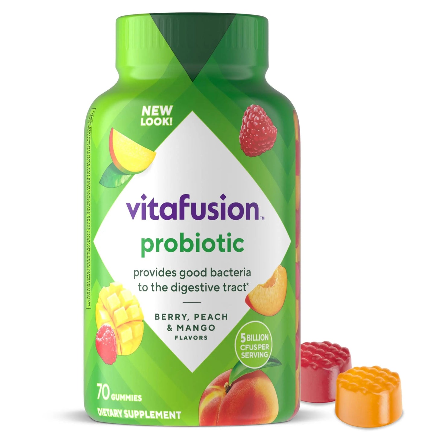 vitafusion Probiotic Gummy Supplements, Raspberry, Peach and Mango Flavors, Probiotic Nutritional Supplements With 5 Billion CFUs Vitafusion