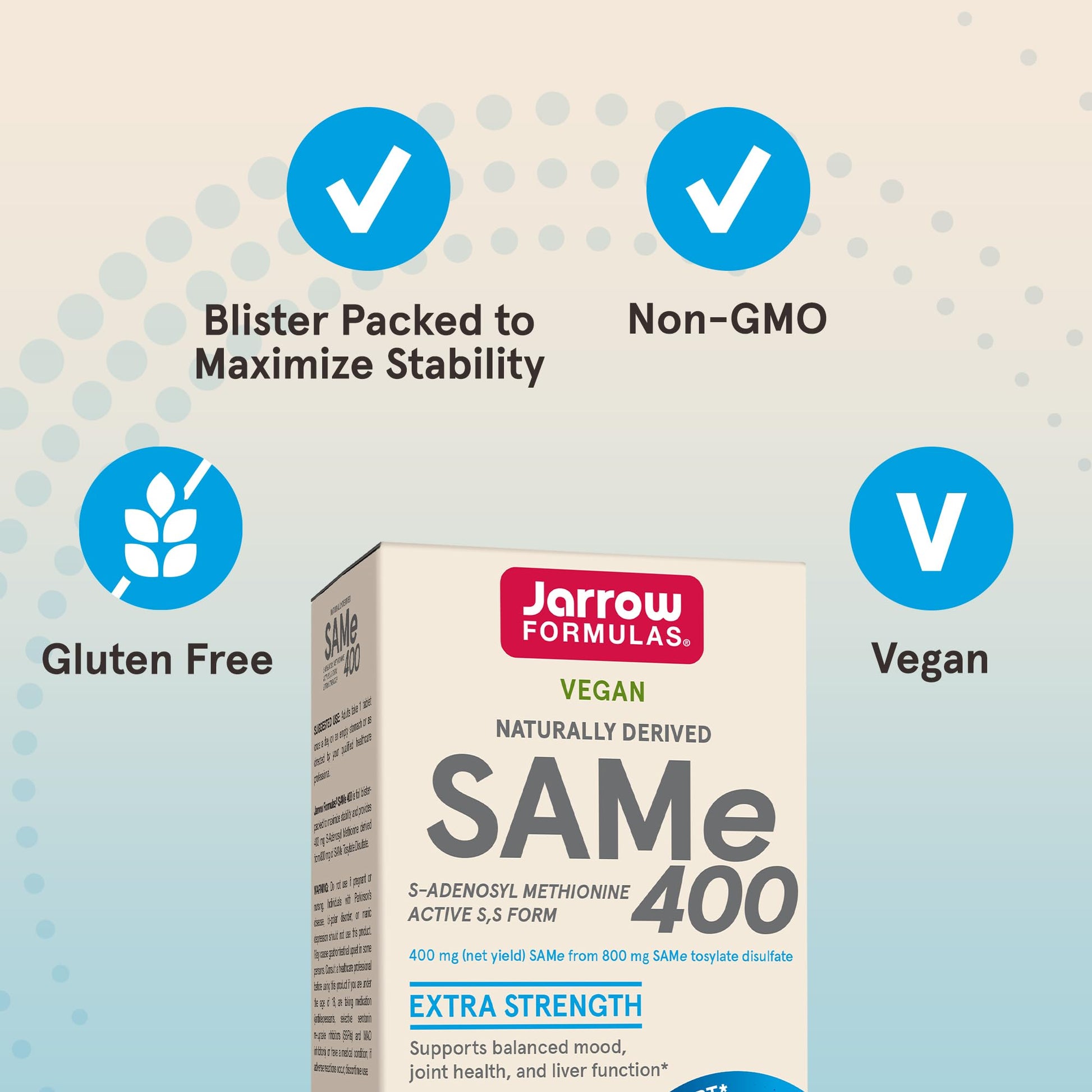 Jarrow Formulas SAMe Supplement 400 mg - 60 Tablets - High Concentration of Active S,S Form - Supports Joint Health, Liver Function, Brain Metabolism, Balanced Mood & Antioxidant Defense - 60 Servings Jarrow FormulasBuy Supplements Australia
