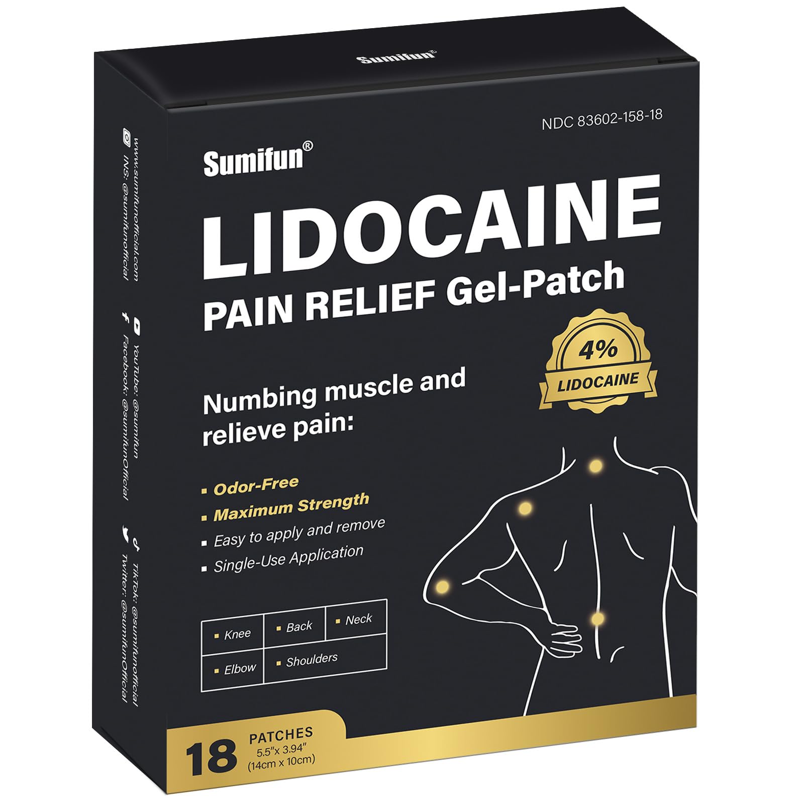 Sumifun 4% Lidocaine Pain Relief Patches - 18 Count Patches for Back, Shoulder, Muscle, Joints, Knee Pain Relief - Lower Back Pain Relief Products - Pain Patches Maximum Strength Lidocaine SumifunBuy Supplements Australia