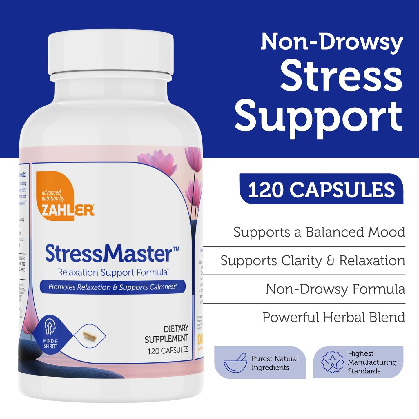 Zahler StressMaster, Relaxation Support Supplement, Promotes Natural Calm, Certified Kosher 120 Capsules ZahlerBuy Supplements Australia