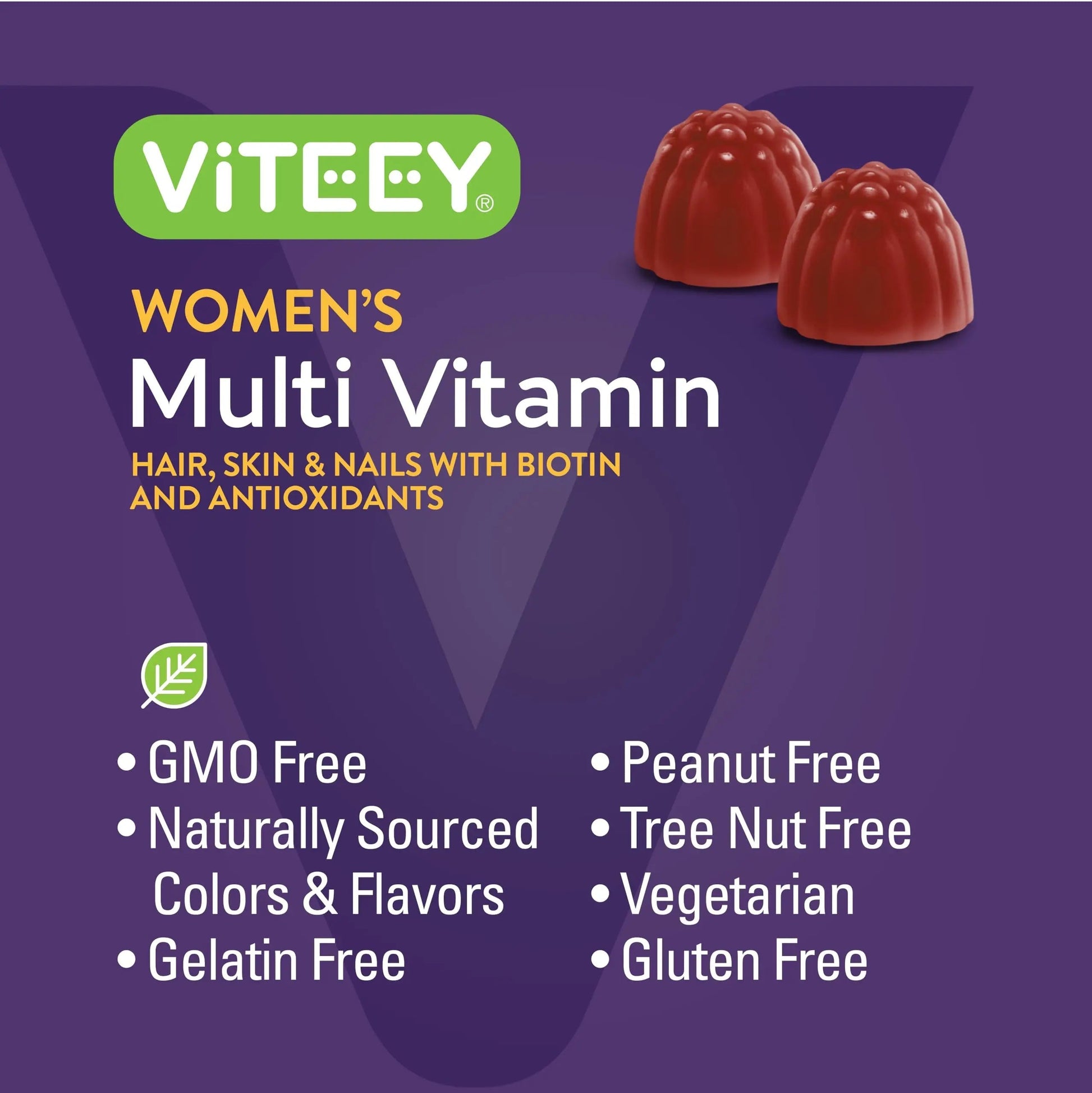 Viteey Womens Multivitamin Gummies - Immune Support - 12 in 1 Essential Vitamins & Minerals - Vitamin A, C, D3, E, B6, B12, Folic Acid, Biotin, Calcium Viteey