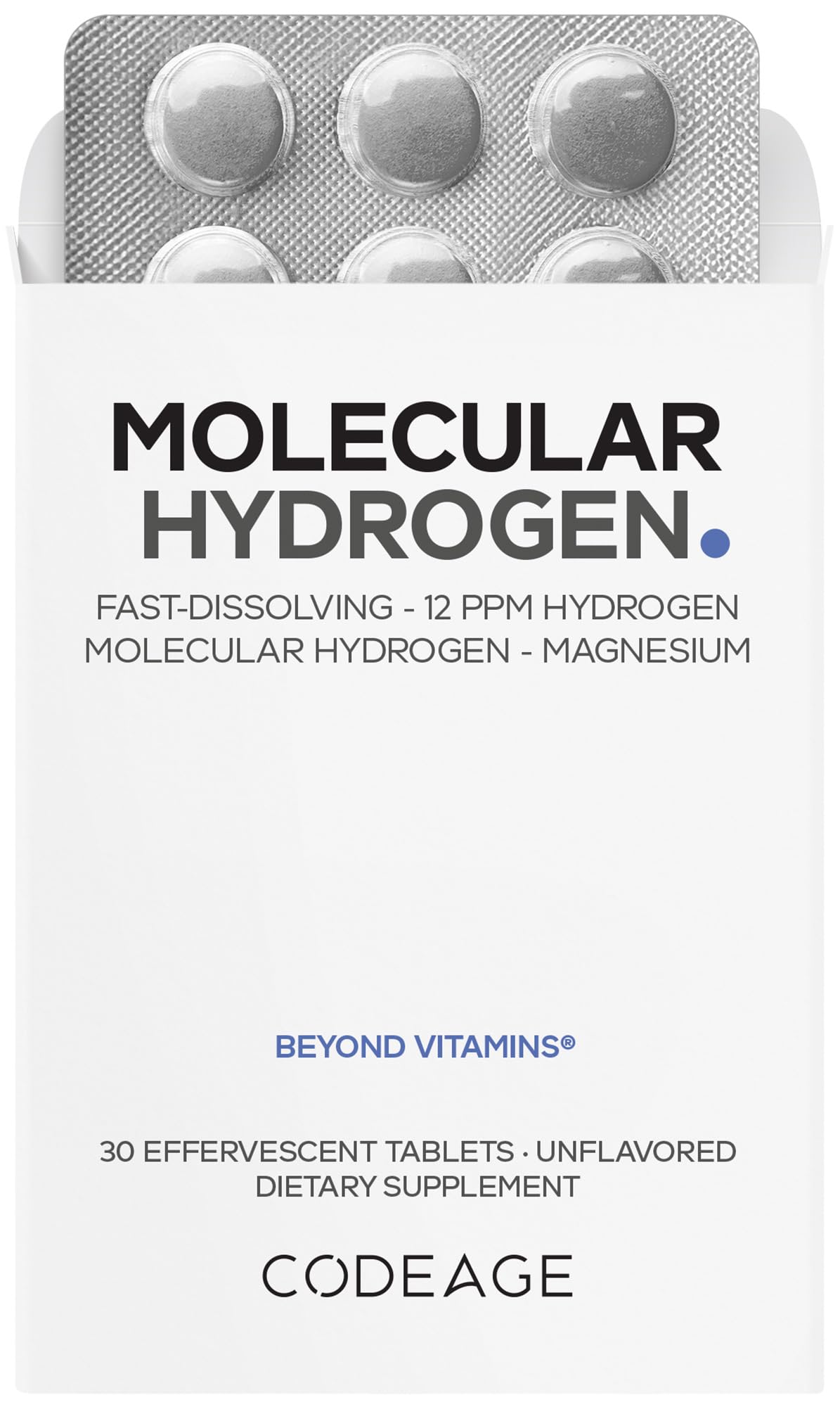 Codeage Molecular Hydrogen Supplement - Fast-Dissolving 12 PPM Hydrogen Water Tablets with Elemental Magnesium - Hydration Tablet Body Function - Unflavored, Vegan, Non-GMO, Gluten-Free - 30 Tablets CodeageBuy Supplements Australia