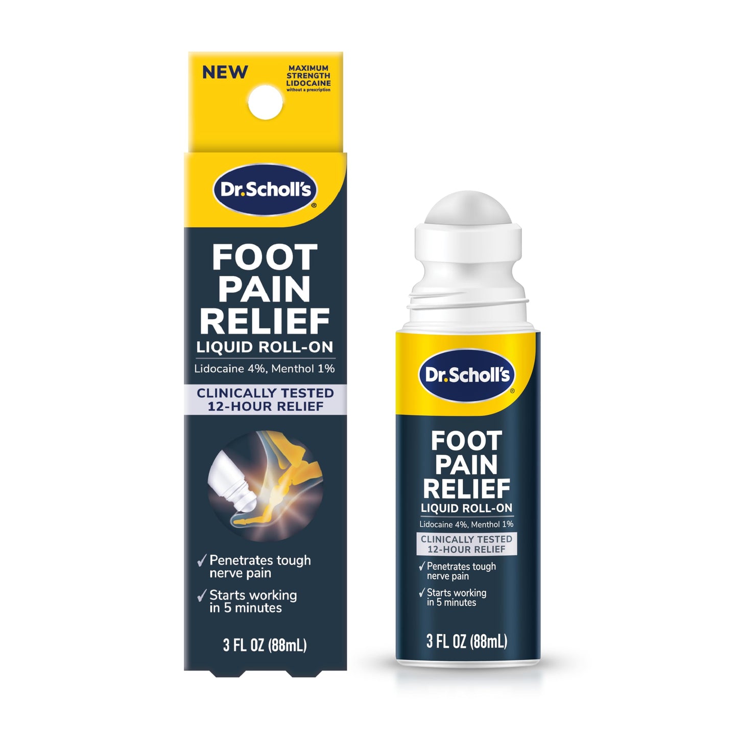 Dr. Scholl's Foot Pain Relief Liquid ROLL-ON, 3.0 oz // Clinically Tested 12-Hour Pain Relief - Penetrates Tough Nerve Pain - Works in 5 Minutes - Non-Greasy - with Lidocaine & Menthol Dr. Scholl'sBuy Supplements Australia