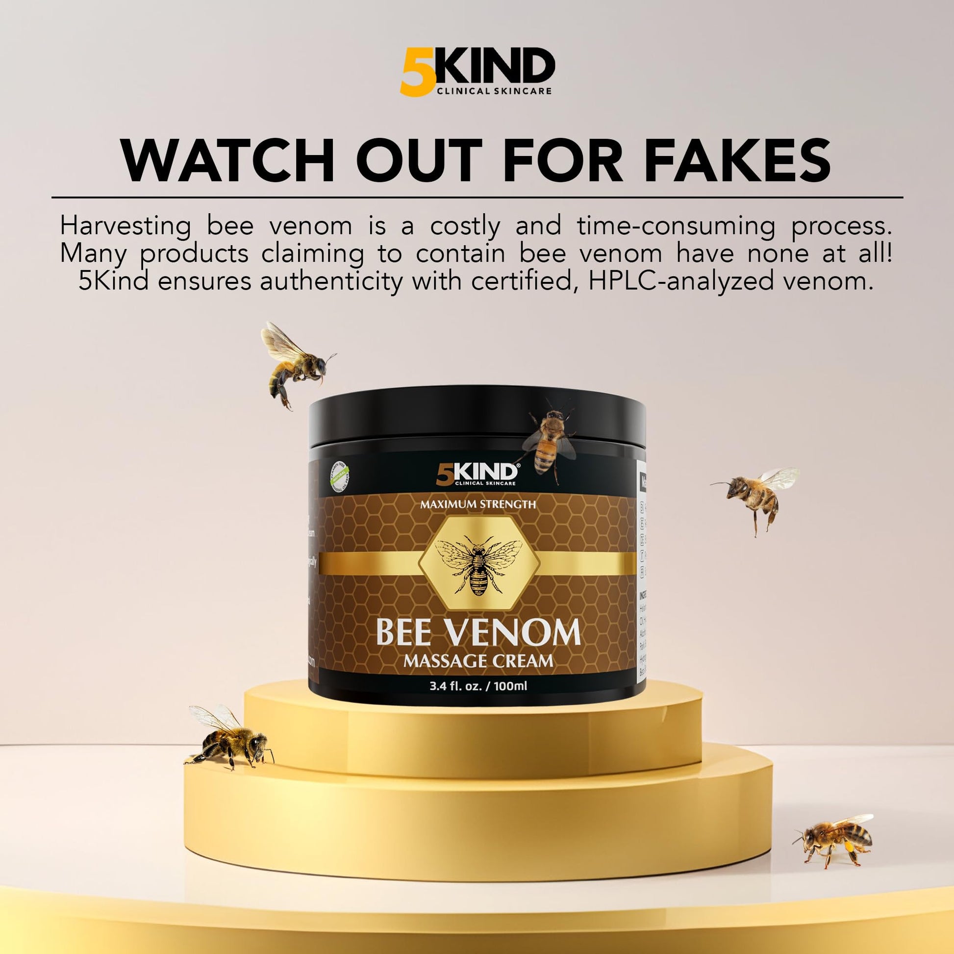5kind Maximum Strength Bee Venom Cream - Naturally Massage Joints & Muscles, Lower Back, Knee, Neck, Shoulder, Hip & Feet - Responsibly Sourced Premium Bee Venom Cream 3.4 Fl Oz 5kind clinical skincareBuy Supplements Australia