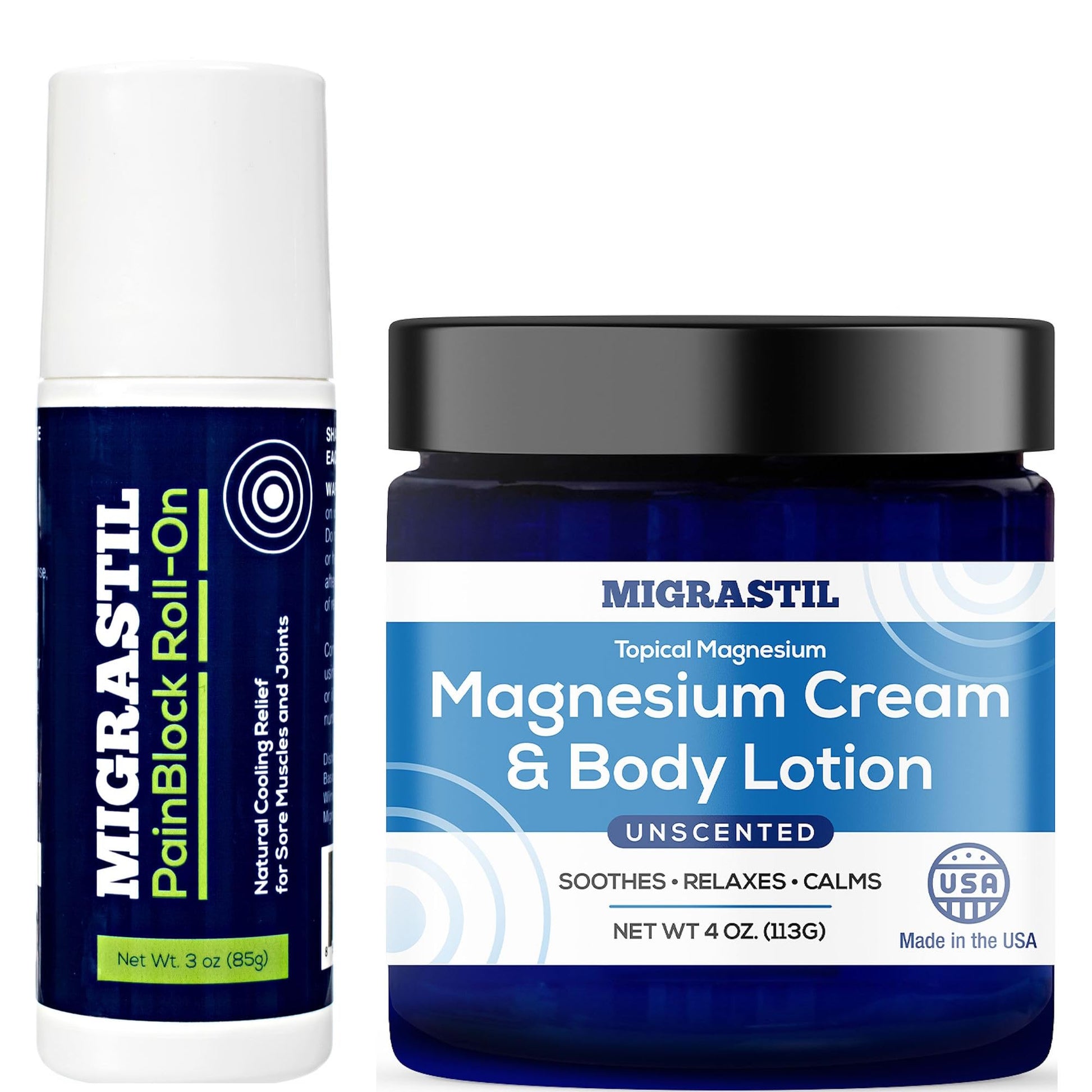 Basic Vigor Migrastil PainBlock Roll-On & Unscented Topical Magnesium Cream Bundle. Made in The USA. Basic VigorBuy Supplements Australia