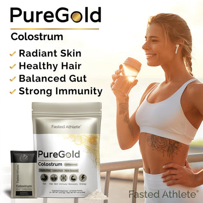 PureGold - Bovine Colostrum Powder - 100% Pure New Zealand Grass Fed, Supports Gut Health, Skin, Hair, & Immunity – Colostrum Supplement, Unflavored, 30 Travel Packets Fasted AthleteBuy Supplements Australia