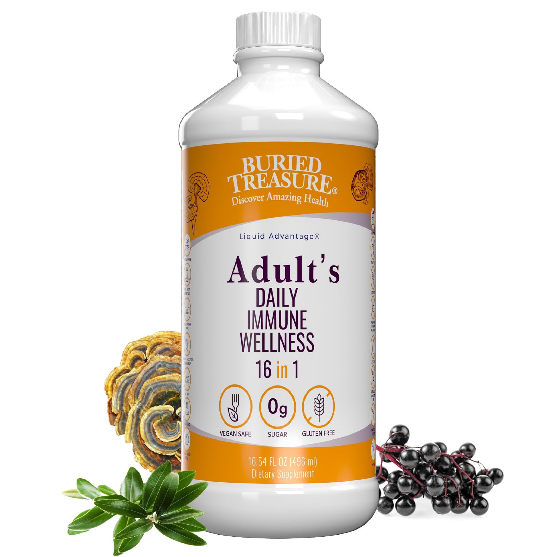 Buried Treasure Adult Daily Immune Wellness - 16 Fl oz, 16 serv, Liquid Nutrient Blend for Immune Support with Elderberry, Echinacea, Vitamins & more Buried TreasureBuy Supplements Australia