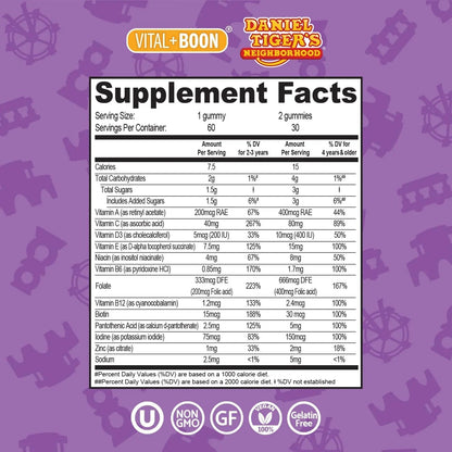Daniel Tiger - Kids Multivitamin Gummies (60 Gummy Bottle) Toddler 2+ & Kids Vitamins - 12 Essential Vitamins & Minerals to Support Bone Health AvidBuy Supplements Australia
