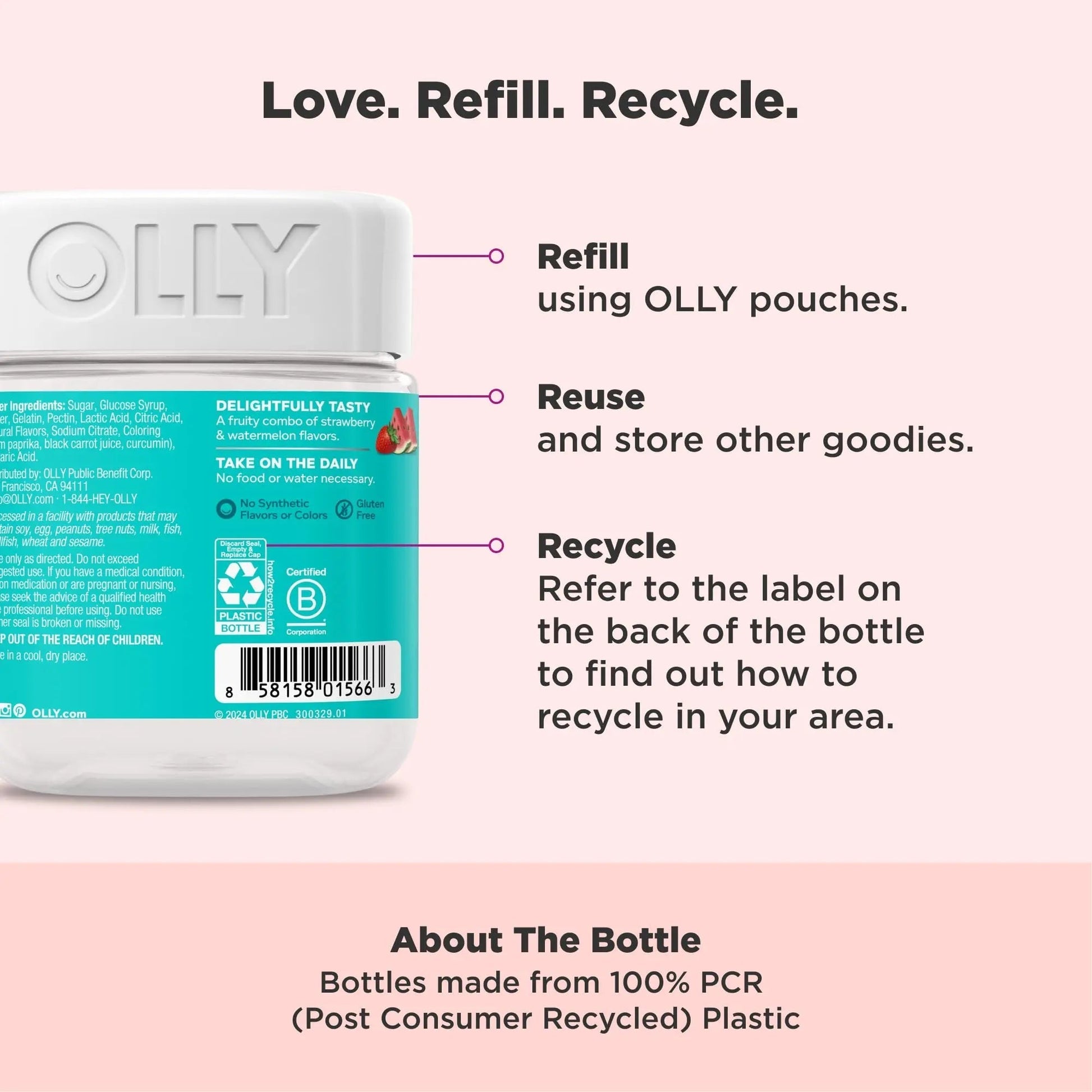 OLLY Teen Girl Multi Gummy, Healthy Skin and Immune Support, 15 Essential Vitamins, Biotin, Zinc, Calcium, Chewable Multivitamin OLLY