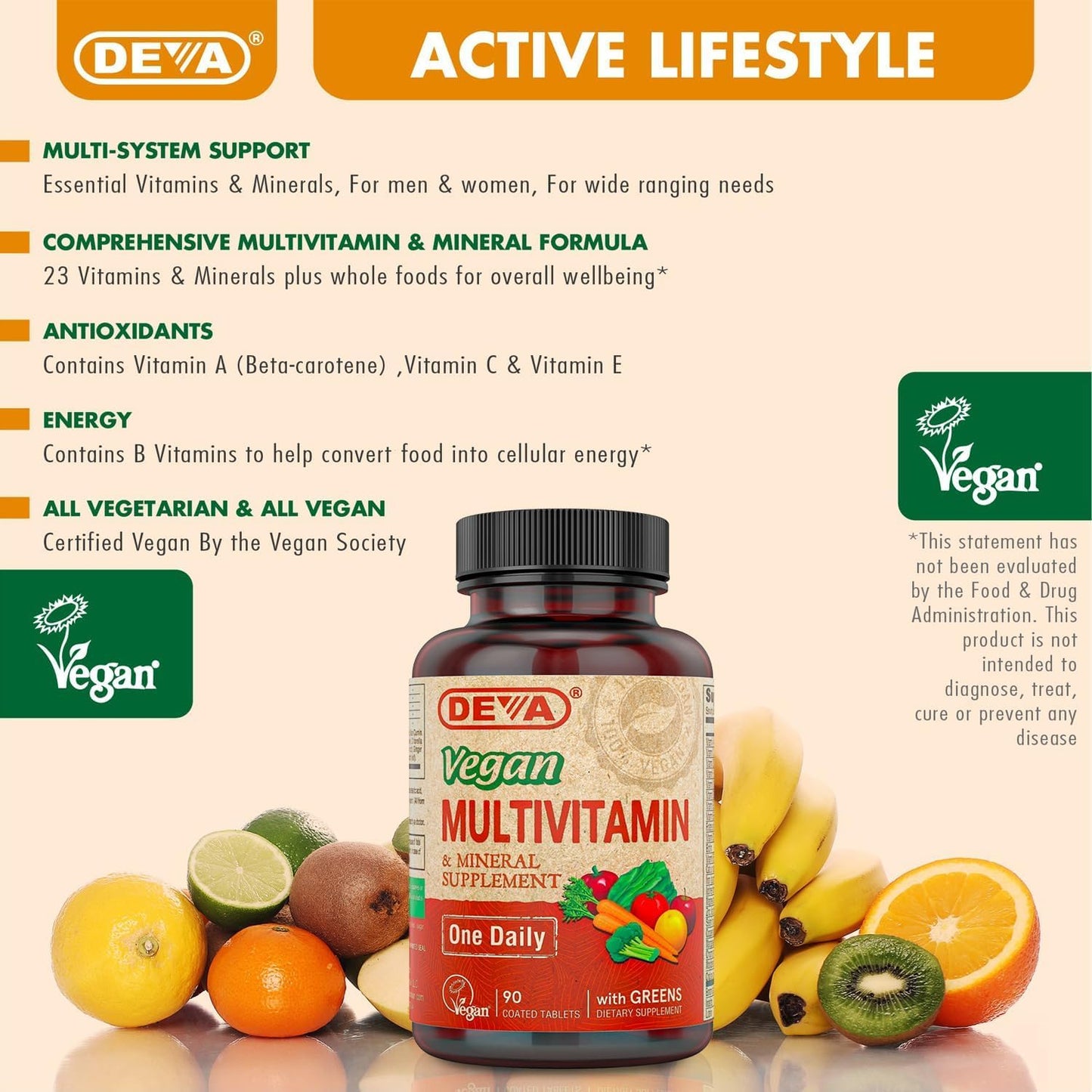 DEVA Vegan Multivitamin & Mineral Supplement with Iron 2-Pack, Spirulina, Chlorella, Ashwagandha, Broccoli & More, 90 Coated Tablets Each DEVABuy Supplements Australia