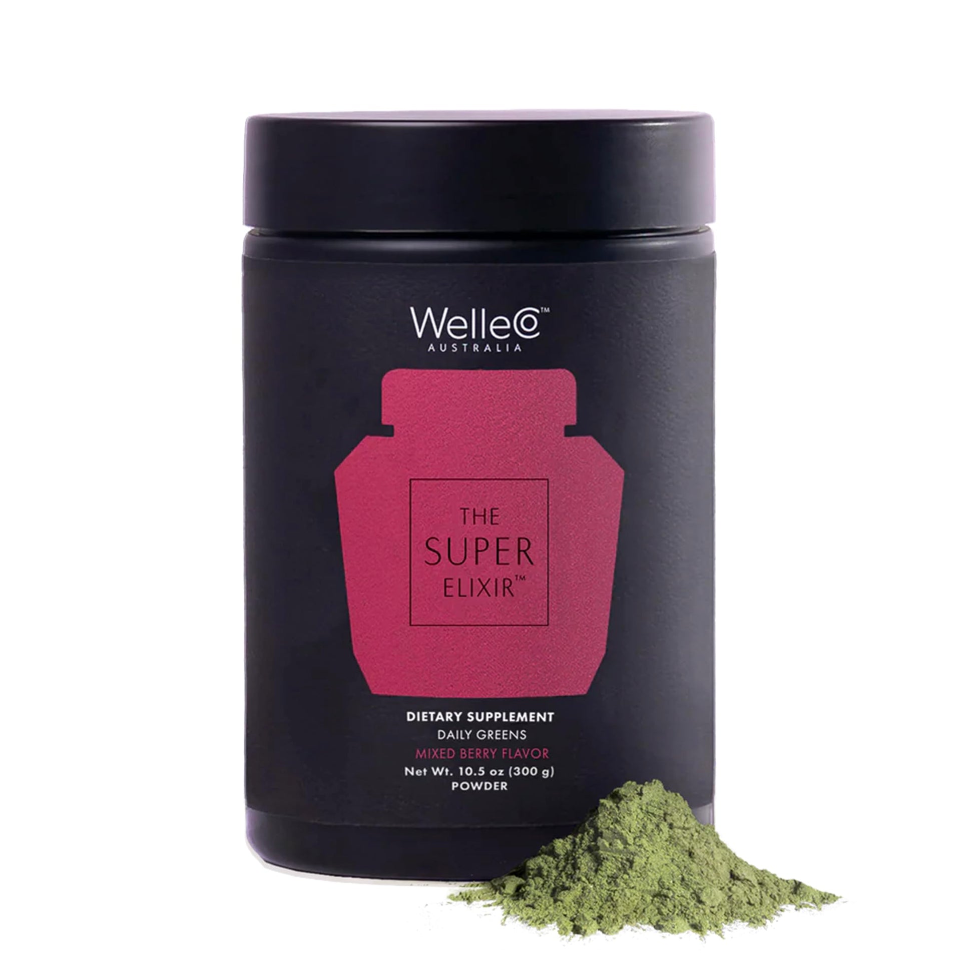 WelleCo The Super Elixir Daily Greens Powder, Probiotic Drink Mix with Whole Foods, Gluten Free, Vegan Gut Health Powder, Energy, Immunity, Healthy Skin, Hair & Nails (300g, Mixed Berry) WelleCoBuy Supplements Australia
