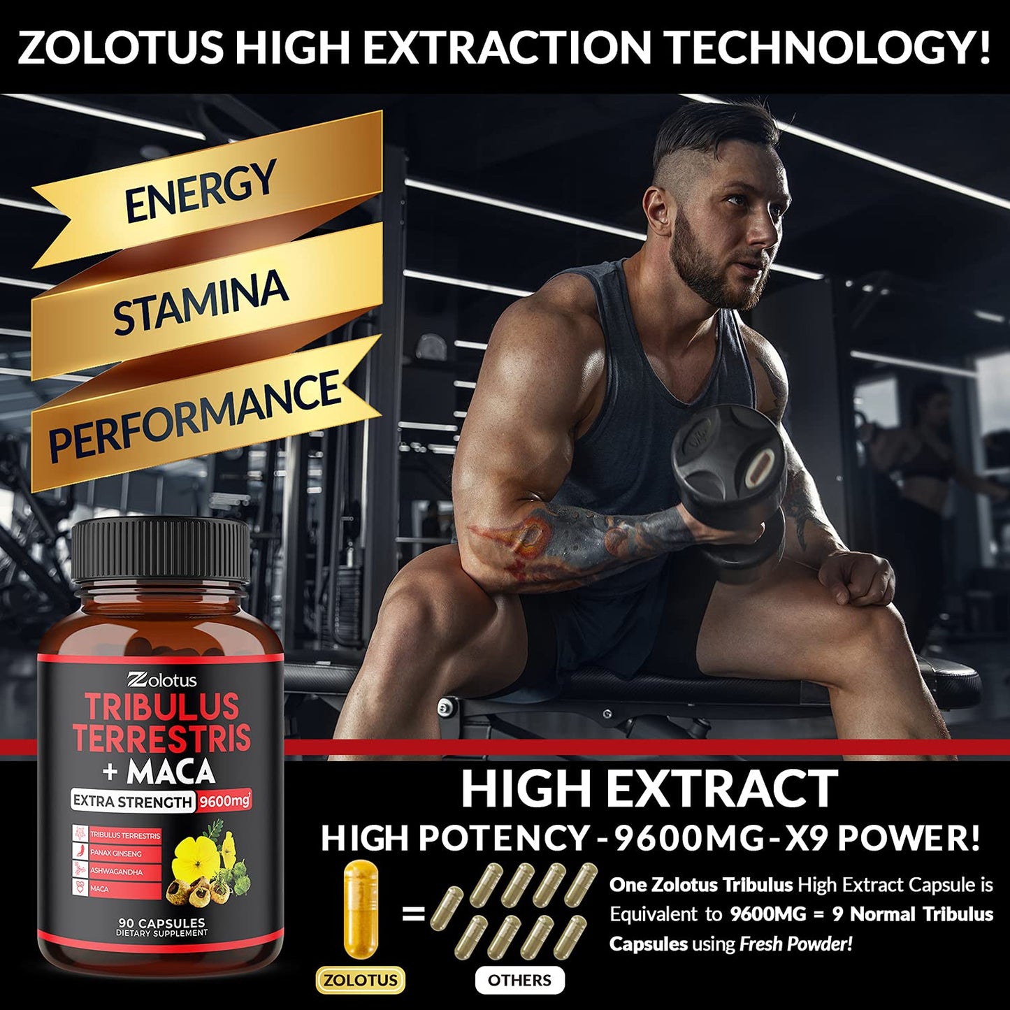 Zolotus Premium Tribulus Terrestris Capsules - 9600mg Per Serving - Combined ZolotusBuy Supplements Australia