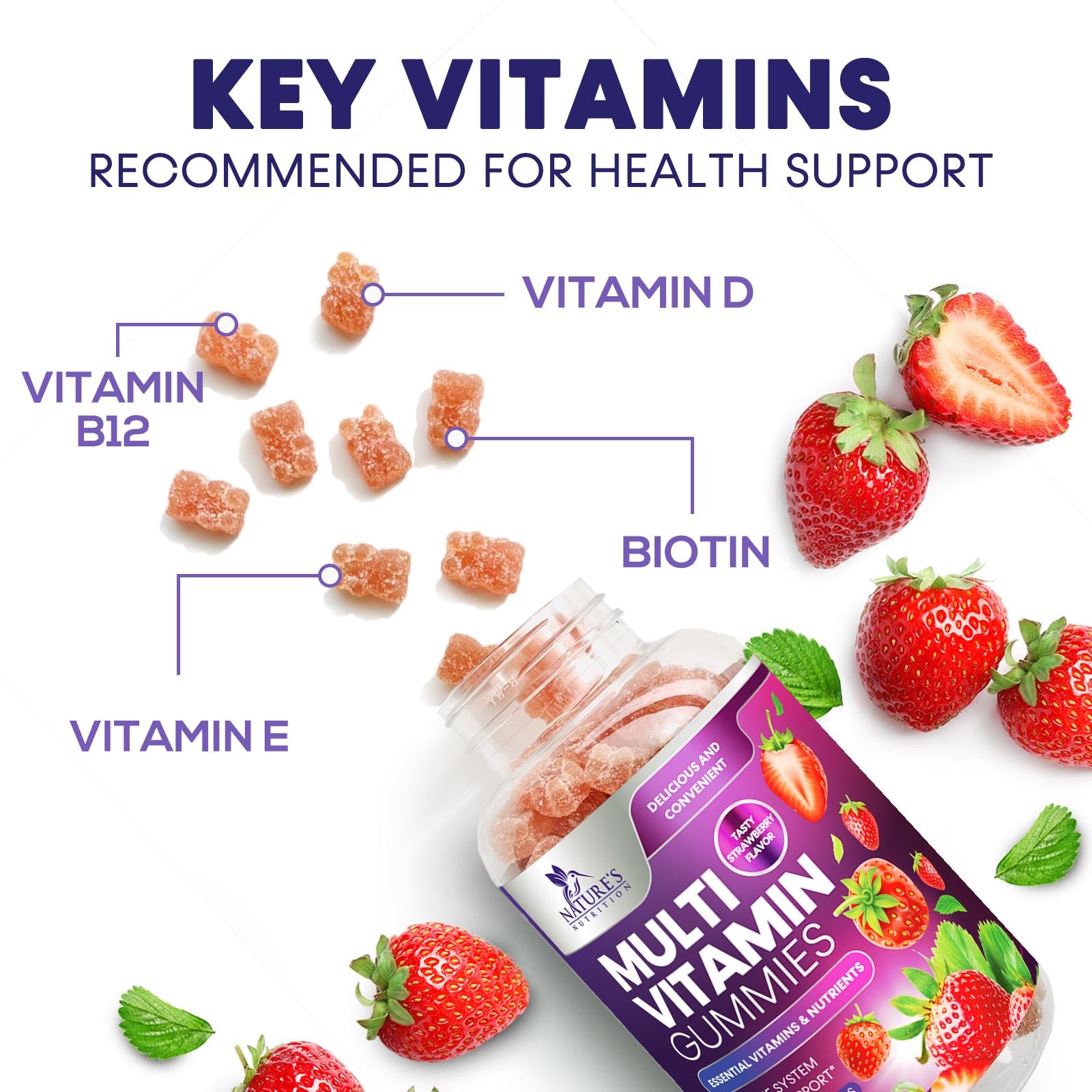 Multivitamin Gummies for Adults - Daily Adult Multivitamins Gummy with Vitamins A, C, D, B12 for Women & Men Nature's NutritionBuy Supplements Australia