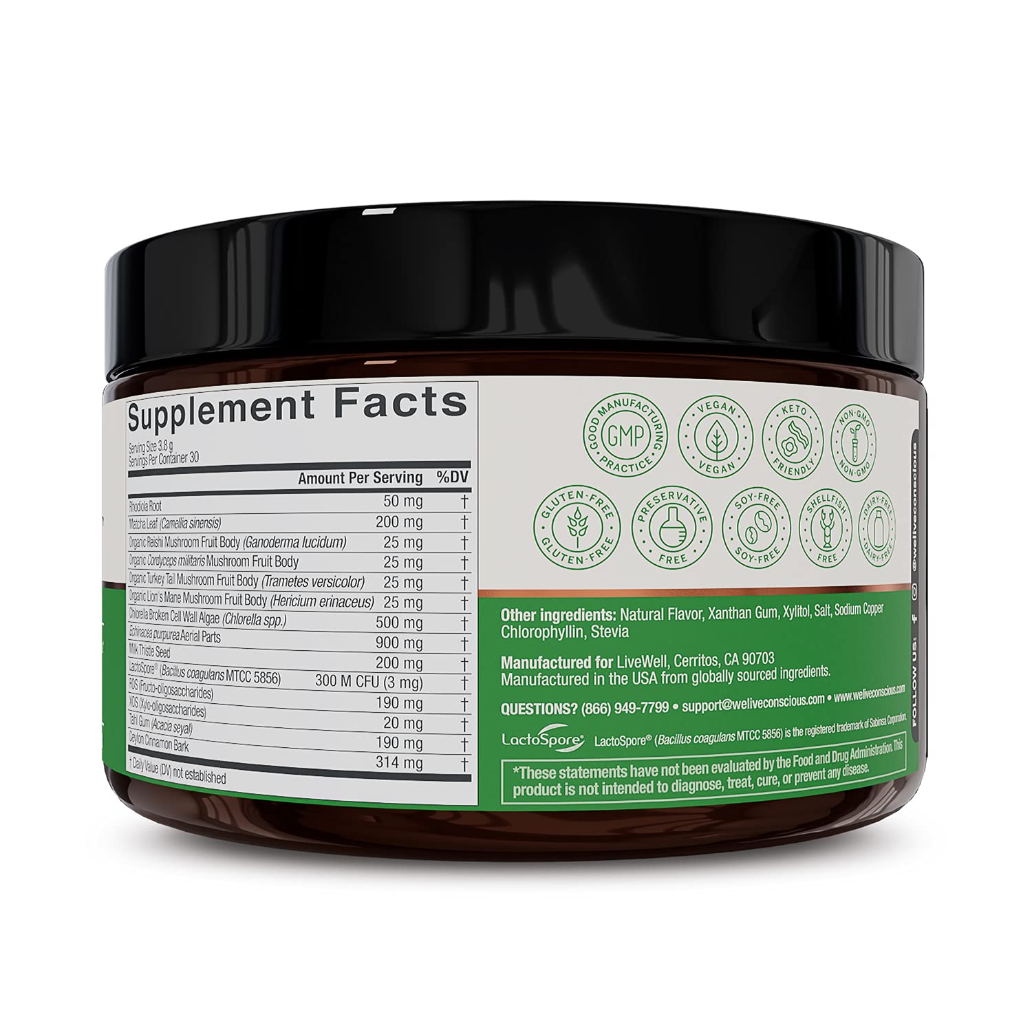 Live Conscious Beyond Greens Concentrated Superfood Powder - Matcha Flavor w/Chlorella, Echinacea, Probiotics for Immune Support & Energy - 30 Servings (2-Pack) Live ConsciousBuy Supplements Australia