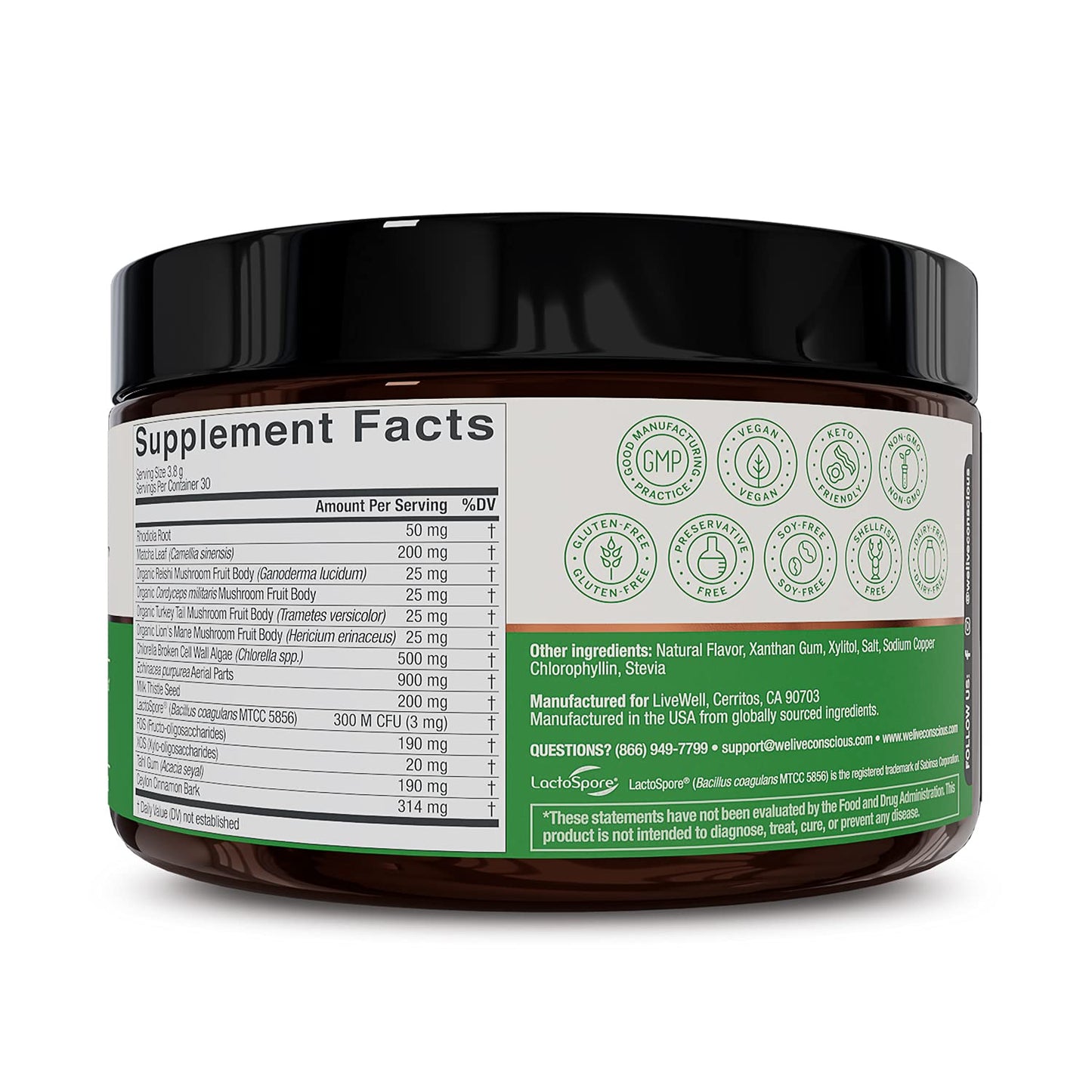 Live Conscious Beyond Greens Superfood Powder - Delicious Debloating Super Greens Powder - Matcha Greens Blend w/Chlorella, Echinacea, Probiotics for Immune Support & Energy Live ConsciousBuy Supplements Australia