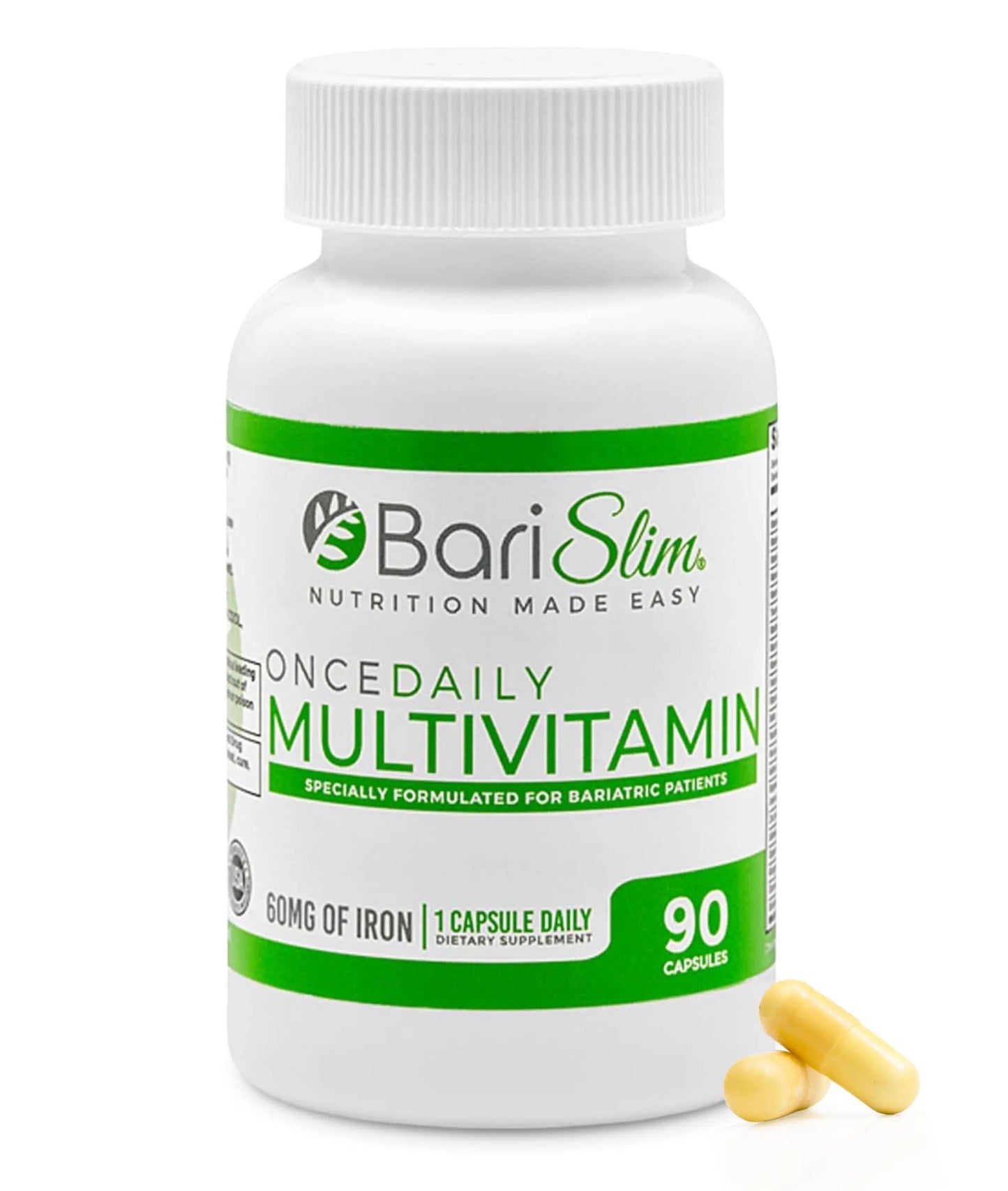 BariSlim Once Daily Bariatric Multivitamin Capsule - 60mg of Iron - Bariatric Vitamin & Supplement for Post WLS Surgery Including Gastric Bypass BariSlim
