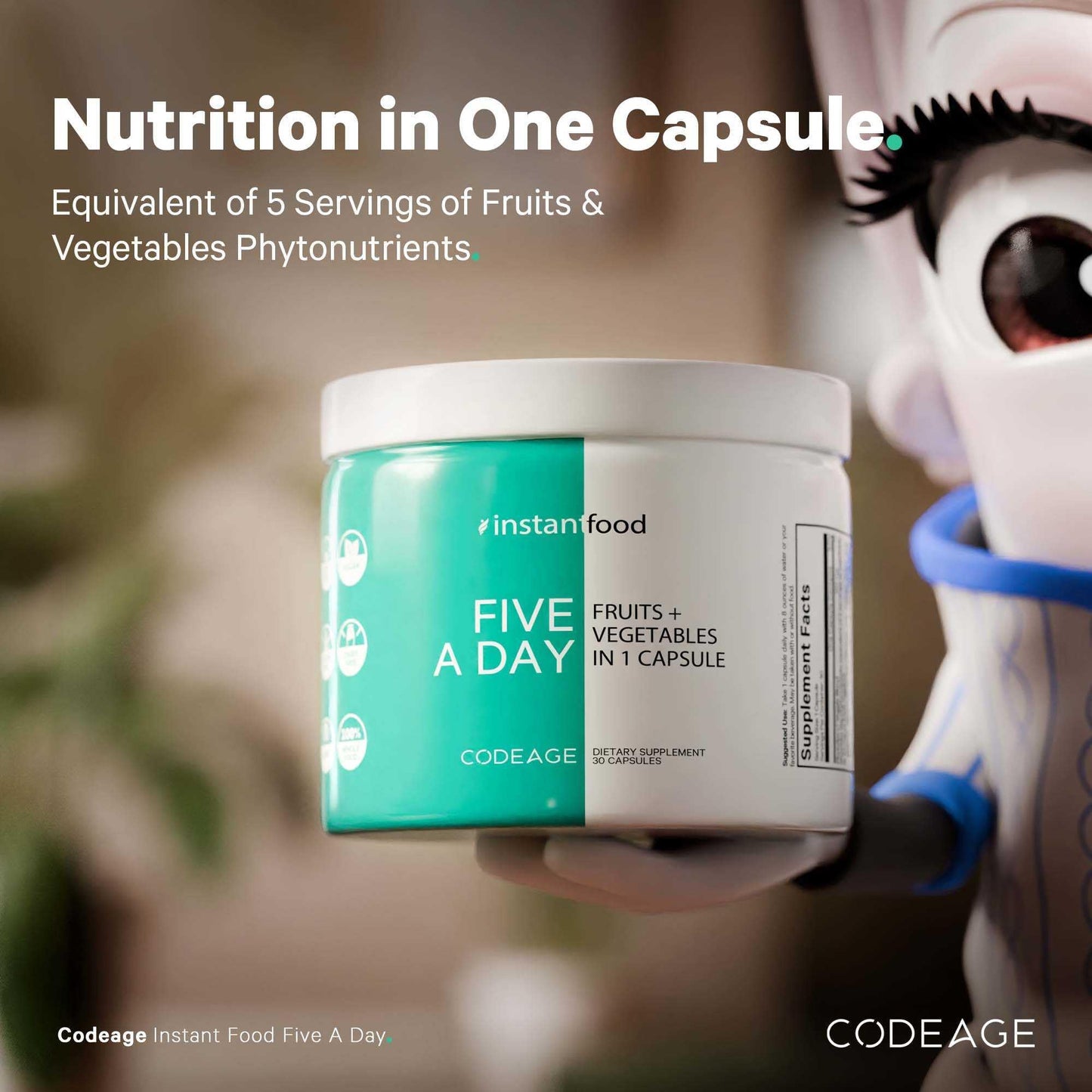 Codeage Instantfood Five A Day – Fruits & Vegetables Capsule Supplement – Whole Food Phytonutrients – 15 Fruits and Veggies Blend - Vegan, Non-GMO – 30 Capsules CodeageBuy Supplements Australia