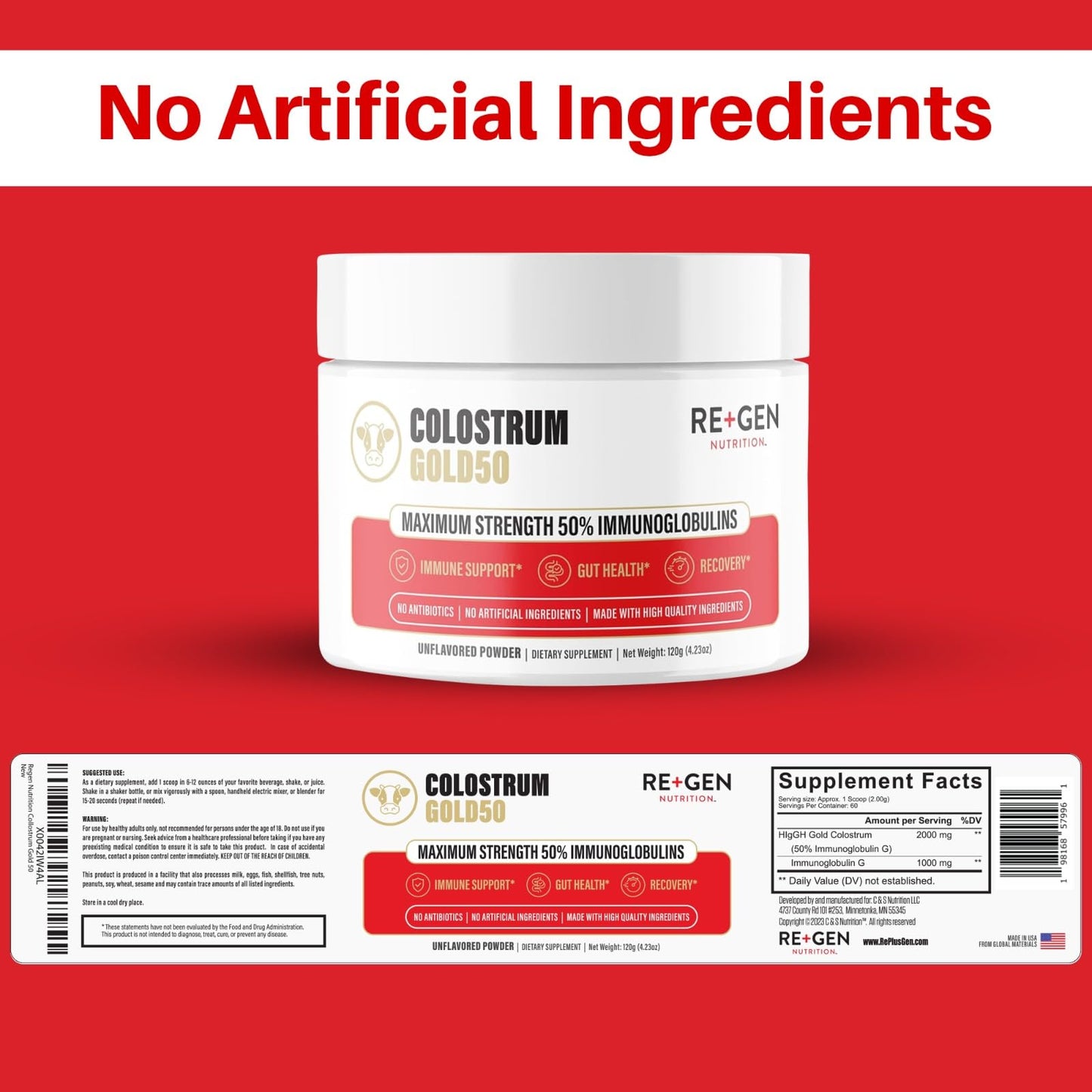 Re+Gen Nutrition Colostrum Gold 50 Bovine Colostrum Powder for Gut Health, Immune Support & Muscle Recovery – 50% IgG Concentration, Grass Fed, Gluten Free, No Artificial Ingredients Re+Gen NutritionBuy Supplements Australia