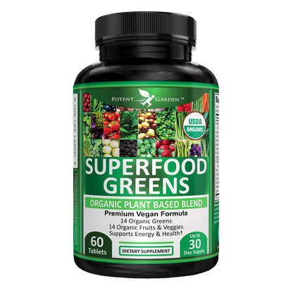 Potent Garden Organic Superfood Greens, Fruit and Veggies Supplement Rich in Vitamins & Antioxidants with Alfalfa, Beet Root & Tart Cherry to Boost Energy, Immunity & Gut Health, Greens Tablets 60 Ct Potent GardenBuy Supplements Australia