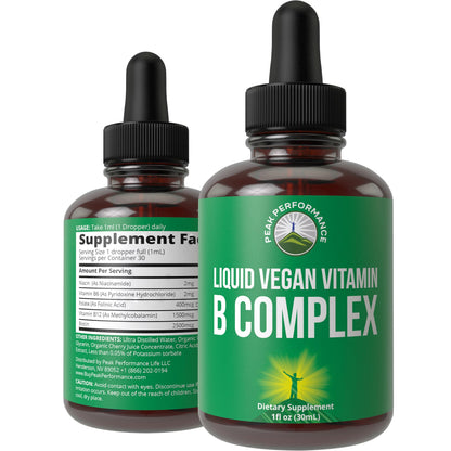 B Complex Liquid Drops Vegan Supplement. Best 5 B Vitamins with B3 Niacin, B6, B7 Biotin, B9 Folate, Methylcobalamin B12. B-Complex for Hair, Skin Nails, Energy. for Adults, Men, Women Peak PerformanceBuy Supplements Australia