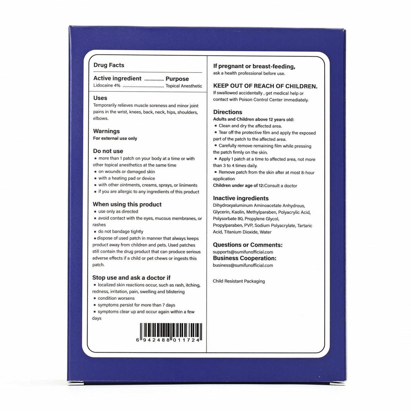 Sumifun 4% Lidocaine XL Pain Patches | Extra Large 4.72"x7.87" for Full Back & Thigh Coverage | Maximum Strength OTC Numbing | 8-Hour Medical Adhesion (X-Large, Count, 10) SumifunBuy Supplements Australia