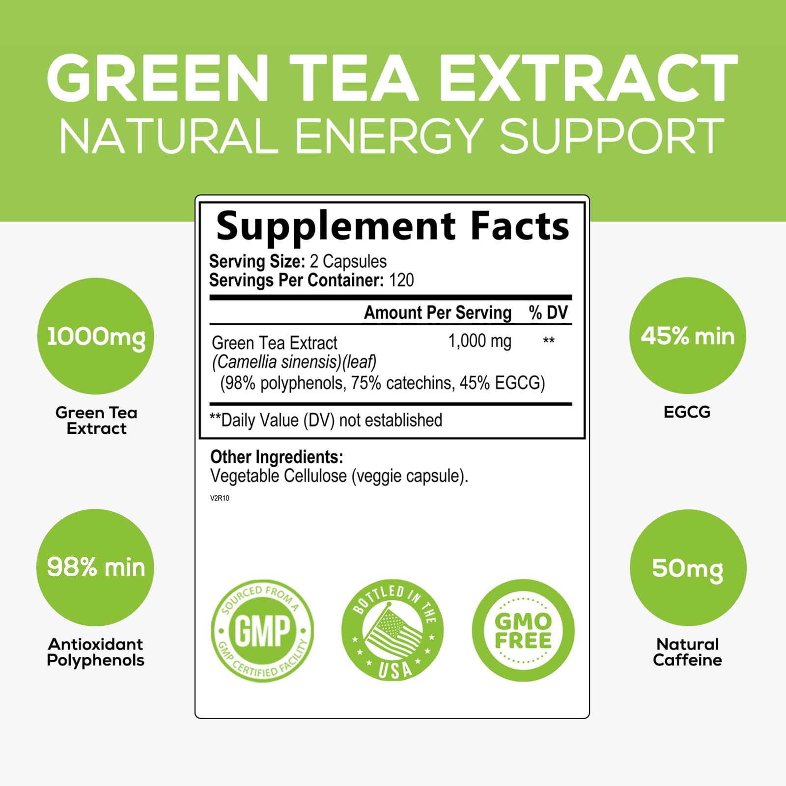 Green Tea Extract Capsules 1000mg 98% Standardized EGCG - 3X Strength for Natural Nature's NutritionBuy Supplements Australia