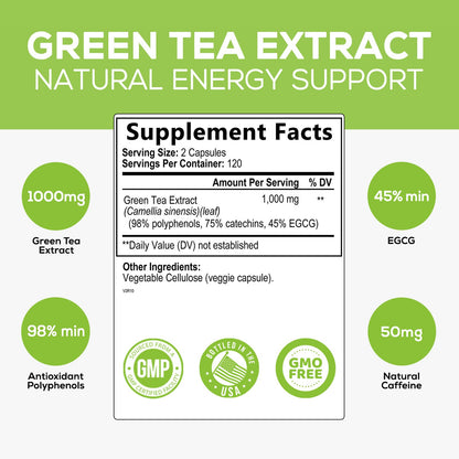 Green Tea Extract Capsules 1000mg 98% Standardized EGCG - 3X Strength for Natural Nature's NutritionBuy Supplements Australia