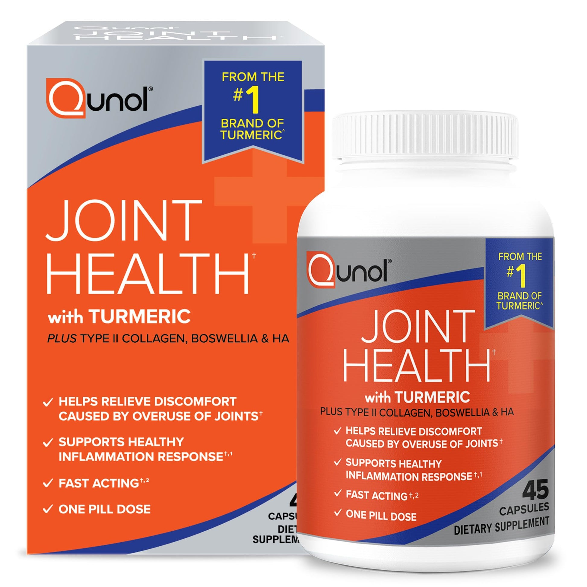 Qunol 5-in-1 Joint Support Supplement, Fast Acting, One Pill Dose, Support Healthy Inflammation Response & Discomfort Caused by Overuse of Joints, Alternative to Glucosamine Chondroitin MSM, 45 Count QunolBuy Supplements Australia