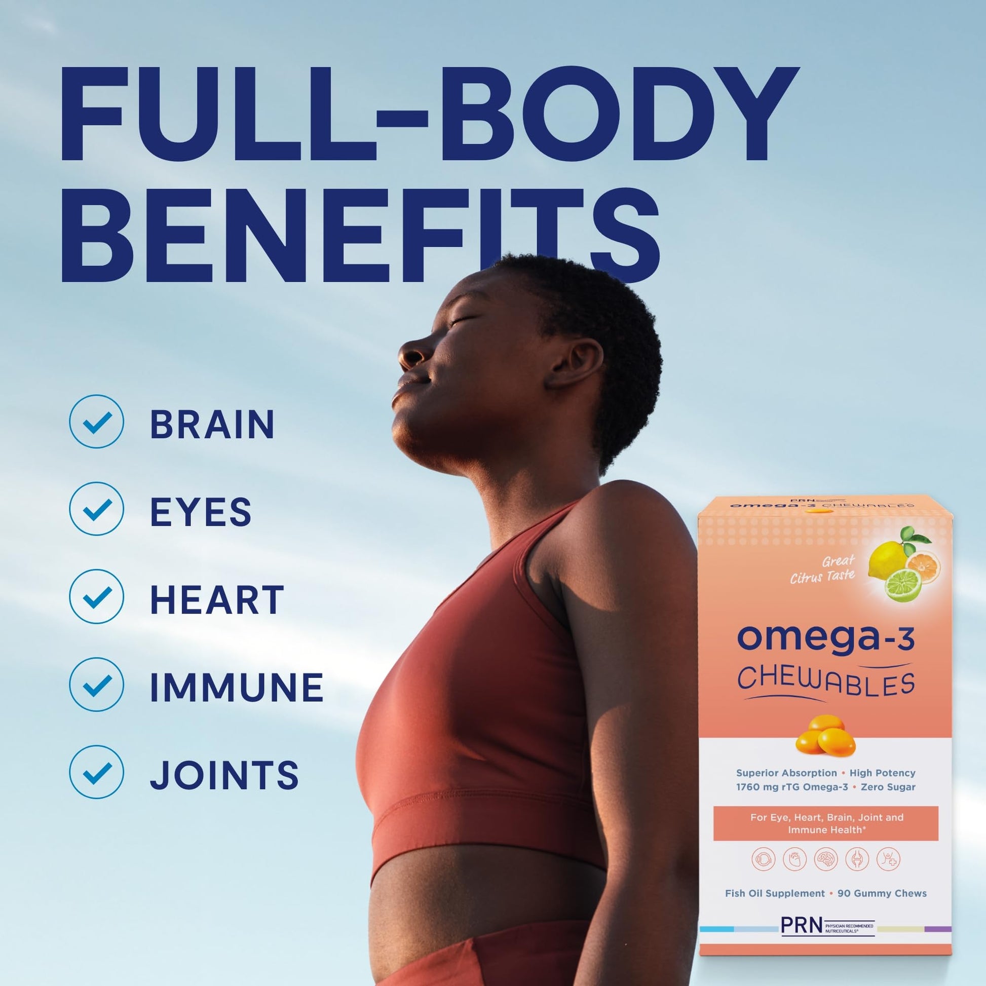 Omega 3 Gummy Chewables - 90 Gel Chews, 30-Day Supply, Citrus Flavor - 1760mg Ultra-Pure rTG Omega 3 for Eye, Heart, Brain, Joint & Immune Health PRN Physician Recommended NutriceuticalsBuy Supplements Australia