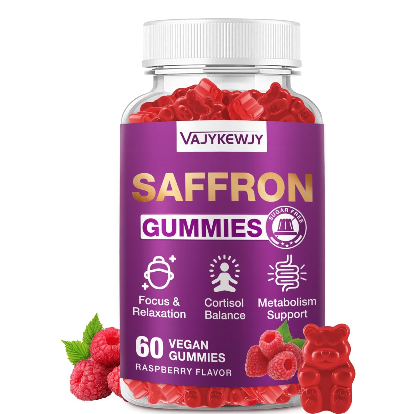 VAJYKEWJY Saffron Gummies (88.5 mg) with Magnesium — Enhanced with St. John’s Wort, Rhodiola, Ashwagandha & Vitamins B6, B12, D3 for Mood & Focus Support — 60 Count VAJYKEWJYBuy Supplements Australia