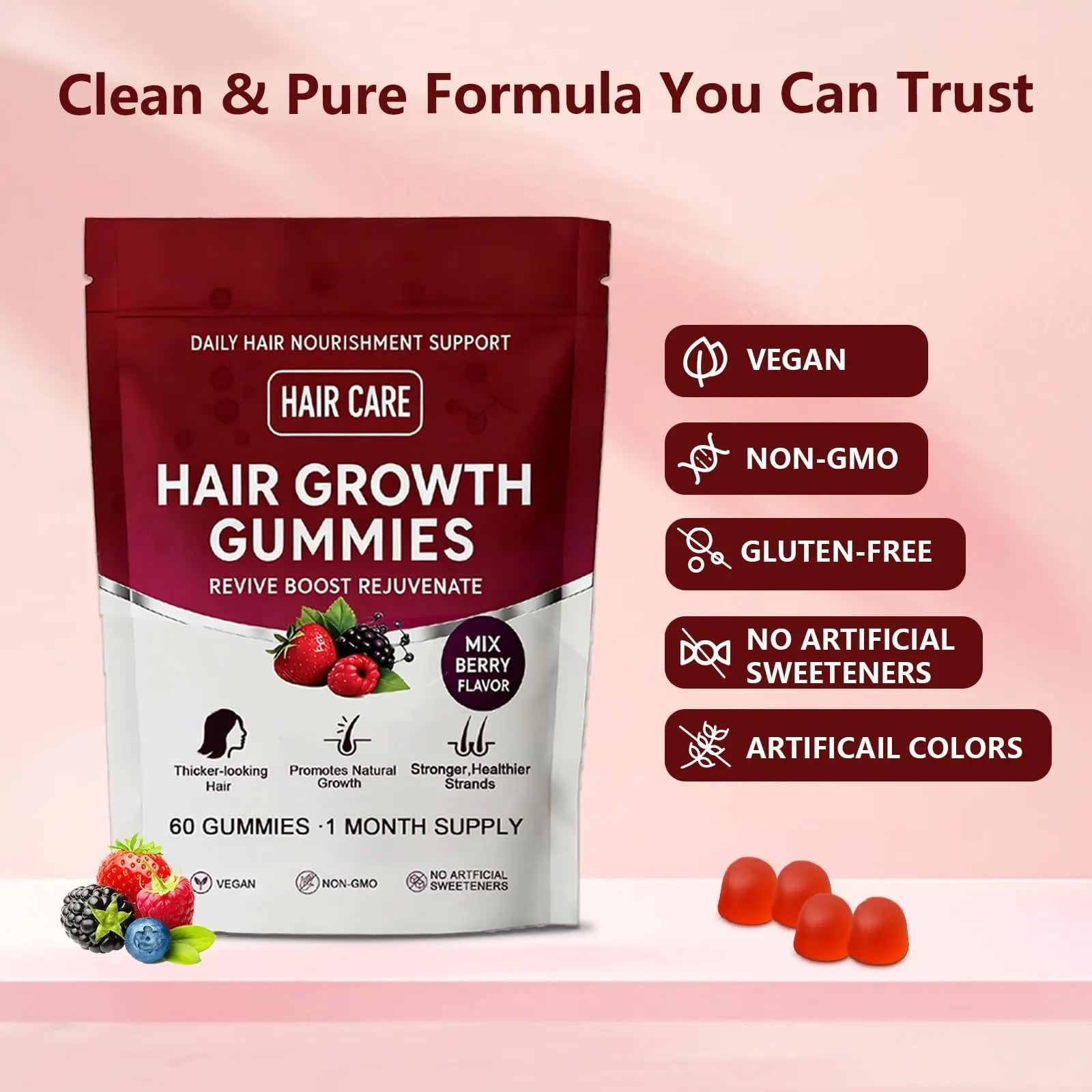Giamau Lumin Hair Growth Gummies, 60 Vegan Gummies |Supports Healthy Hair Growth & Strength, Skin & Nail Care, | GiamauBuy Supplements Australia