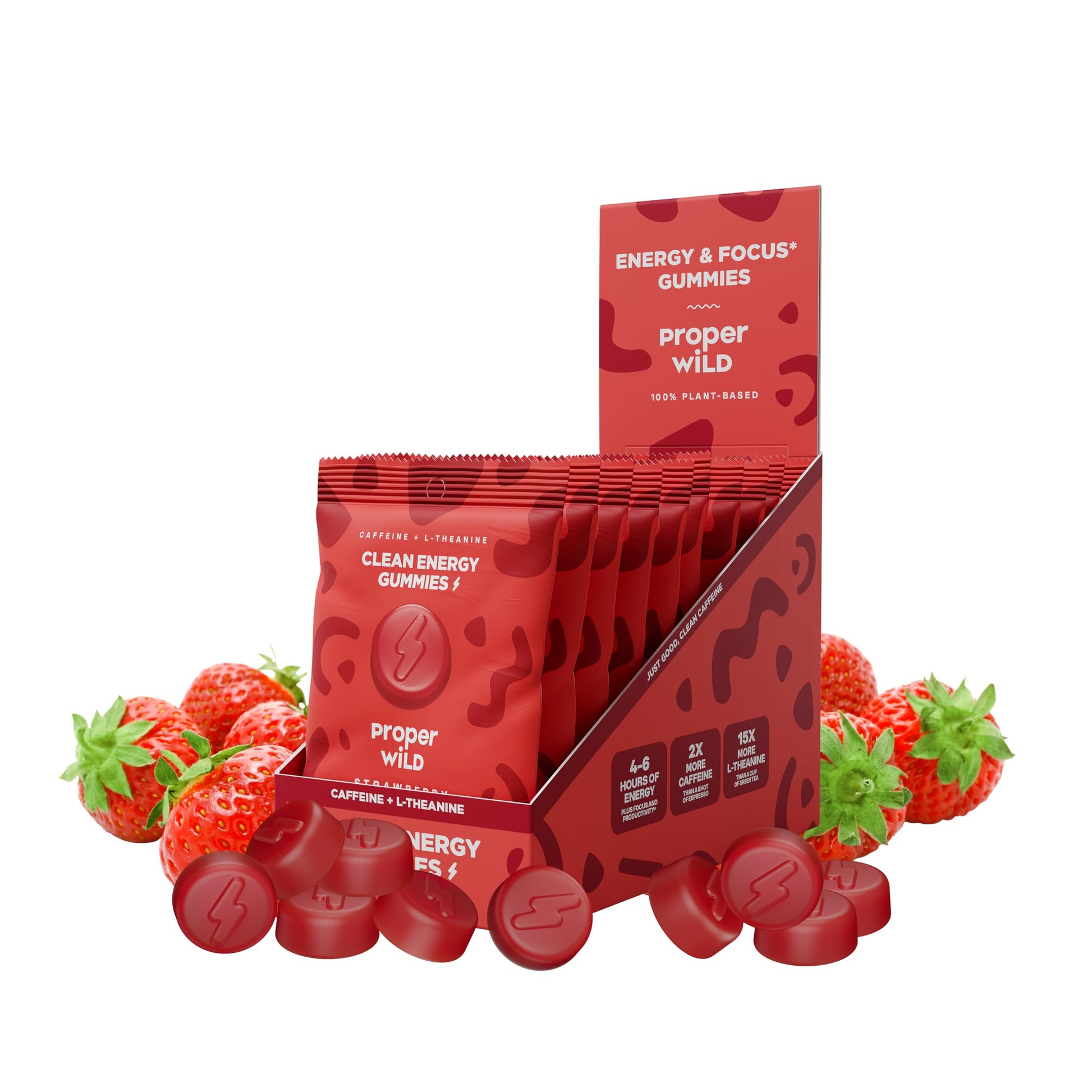 Proper Wild Energy Chews & Gummies for Focus & Clean Energy, Vegan with L-Theanine & Organic Caffeine, Plant-Based, Gluten-Free, Non-GMO, Strawberry (10-Pack) Proper WildBuy Supplements Australia