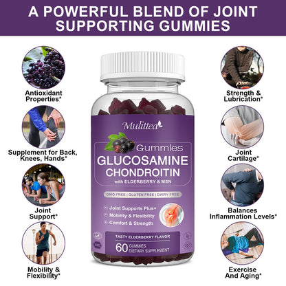 Mulittea Glucosamine Chondroitin Gummies - Extra Strength Joint Support Supplement with MSM & Elderberry for Natural Joint, Antioxidant Immune Support for Adults, Men & Women-(2 Pack) MulitteaBuy Supplements Australia