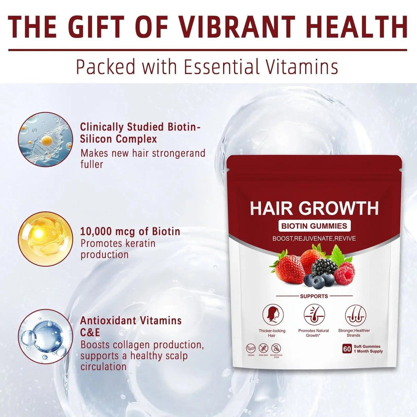YYLLYY Hair Growth Vitamins Gummies | with Biotin, Vitamin C & E, Botanical Extracts | Supports Healthy Hair Growth & Strength, Skin & Nail Care YYLLYYBuy Supplements Australia