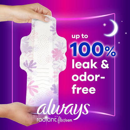 Always Radiant Feminine Pads for Women, Size 4 Overnight Pads AlwaysBuy Supplements Australia